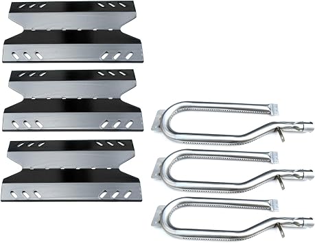 Kit DG186 Replacement for Members Mark BQ05046-6, BBQ Pro BQ05041-28, BQ51009, Sams Club, Outdoor Gourmet BQ05037-2, BQ05046-6A Gas Grills, Burner Tube, Porcealain Steel Heat Plate, 3pk