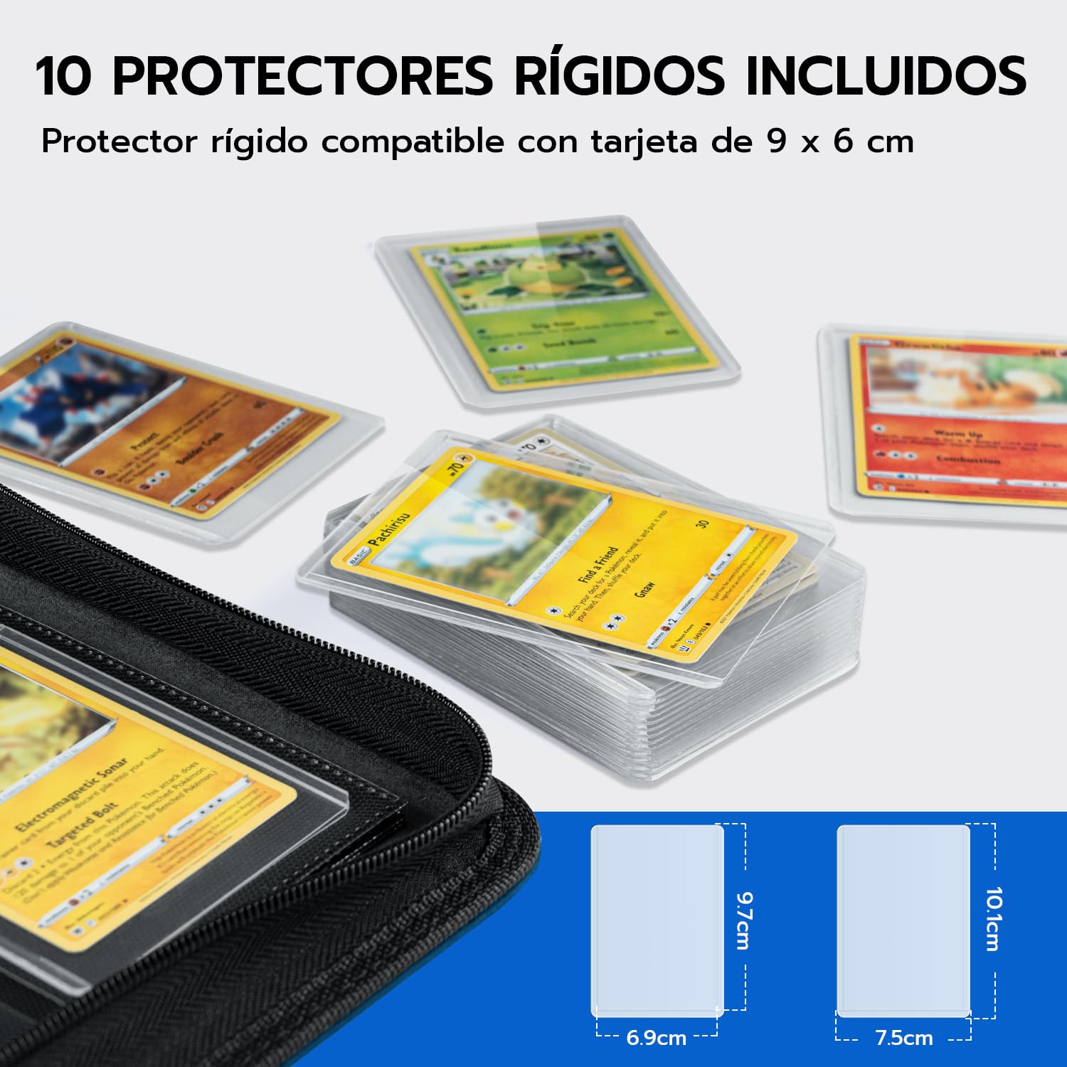 Álbum Toploader Cartas Coleccionables 216 Compartimentos - Carpeta Binder TCG MTG con 10 Fundas 35PT - Archivador Card Portfolio Cremallera Impermeable Azul