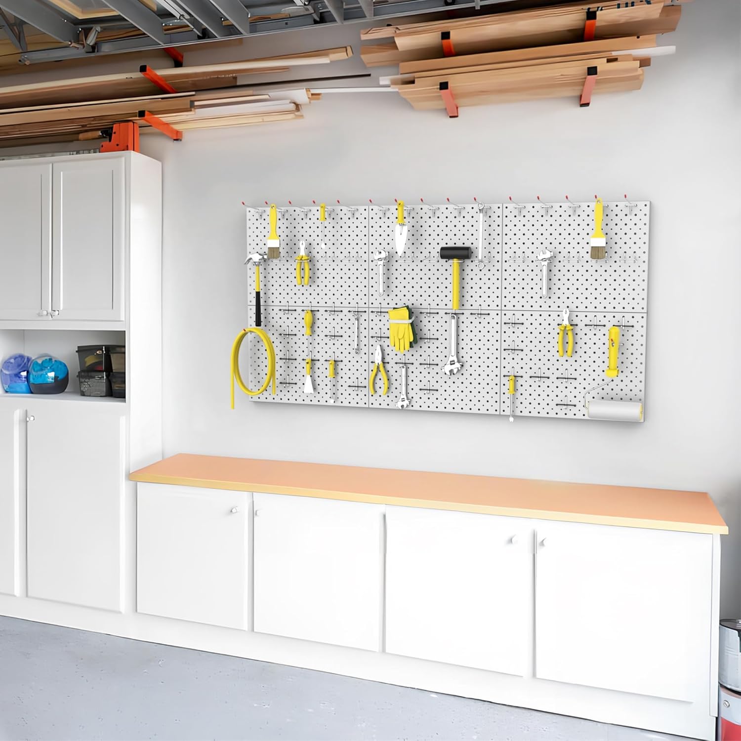 WALMANN 6-Pack 12"x16" Metal Pegboard Panels for Garage, Tool Organizer Pegboards for Pegboard Hooks - Compatible with 1/8" & 1/4" Hooks(Gray)