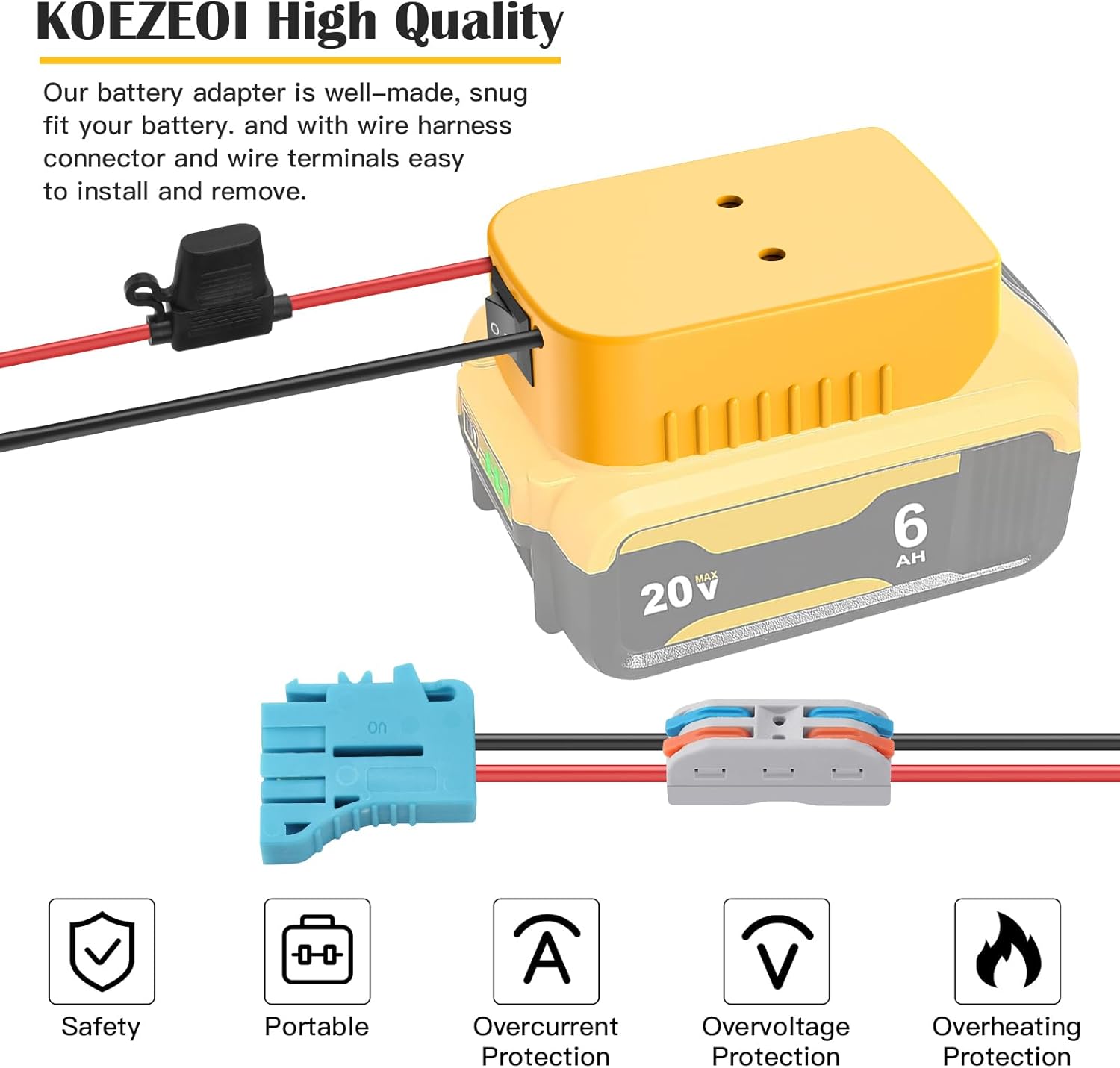 Power Wheels Adapter for Dewalt 20V Battery Adapter Power Wheels Battery Converter Kit with Fuse & Switch and Wire Harness Connector 12AWG Wire for DIY Rc Toys and Ride On Truck
