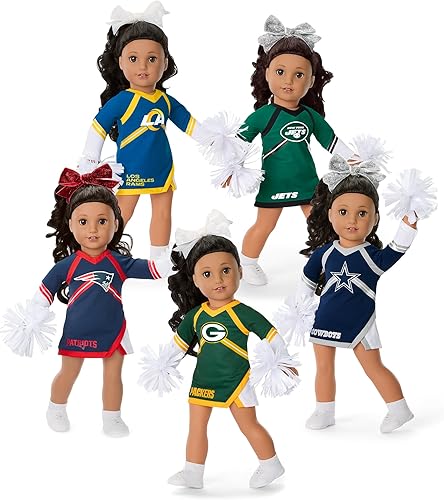 Miniatura 5 de American Girl Greenbay Packers - Ropa de muñeca de uniforme de animación de 18 pulgadas con pompones, azul marino y gris, 5 piezas, a partir de 6