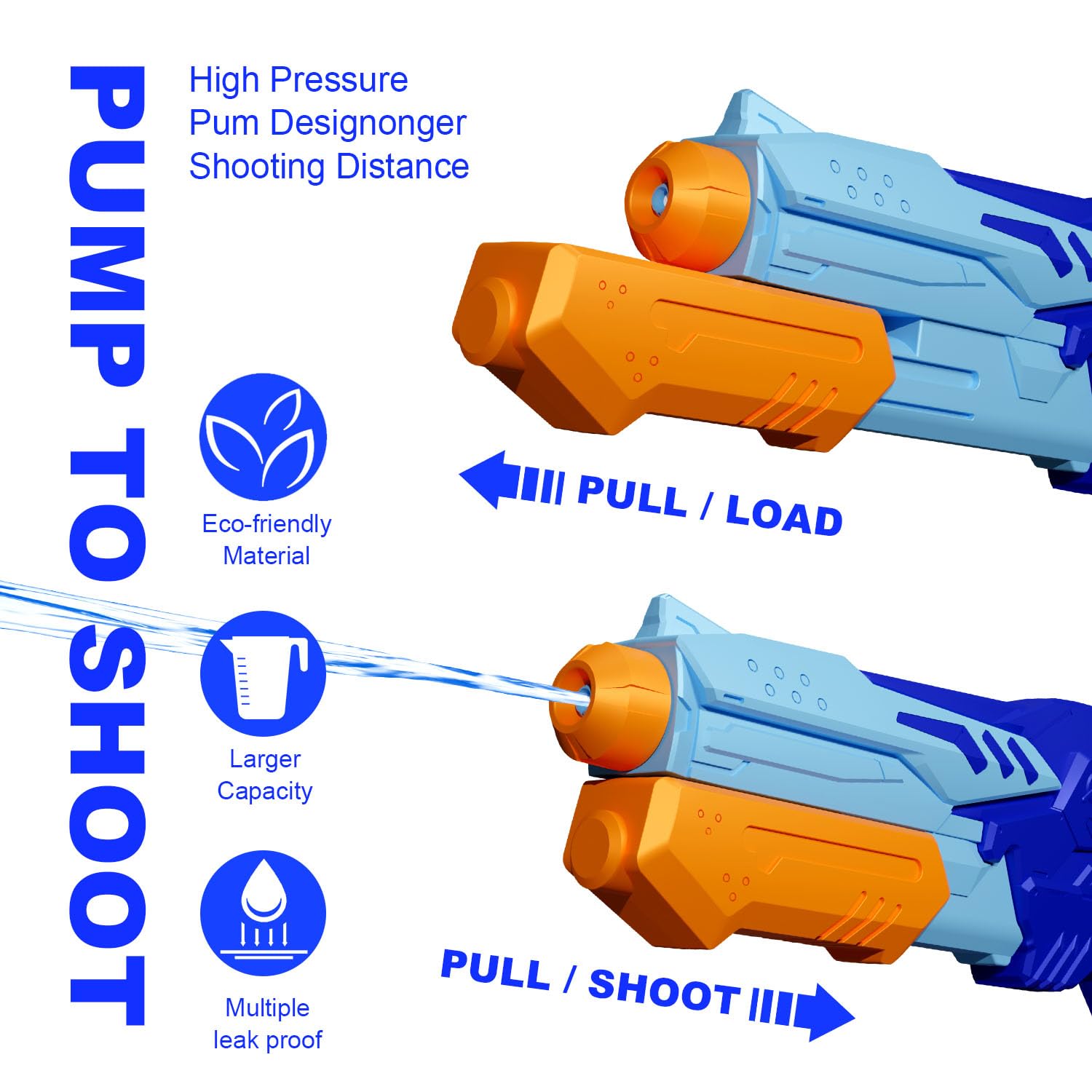 MOZOOSON 2 Pack 600ml Wasserpistole für Kinder, Wasserpistolen Großer Kapazität mit Reichweite bis zu 8-10 M, Water Spielzeug für Mädchen Junge Sommerpartys im Freien, Strand, Pool