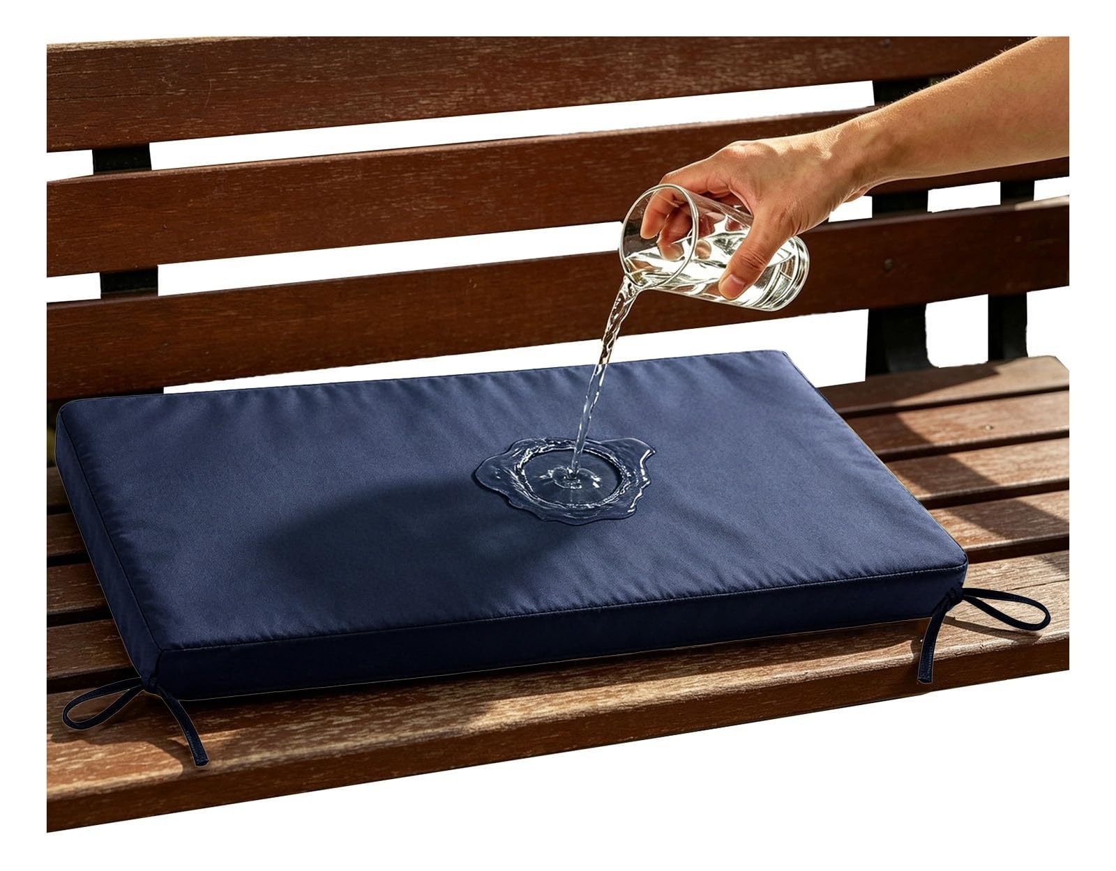 Outdoor Sofa Cushions Waterproof 80% Thick 5cm/1.9" Replacement Bench Seat Cushion Outdoor, Patio Furniture Long Cushion with Ties, Bench Seat Pad for Porch Swing Garden(Dark Blue,65x55 cm 26x22 in)