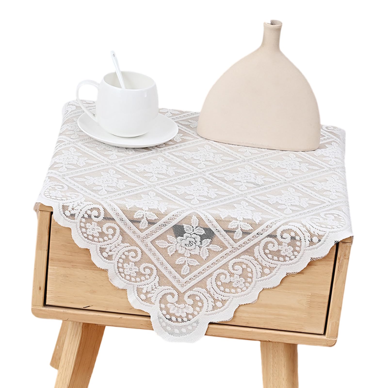 Sisyeuo Hypoallergenics Table Runner Tablecloth with Intricately Lace Trim Safe Washable Fabric for Allergics Sensitive Family Lace Tablecloth for Bedsides Table