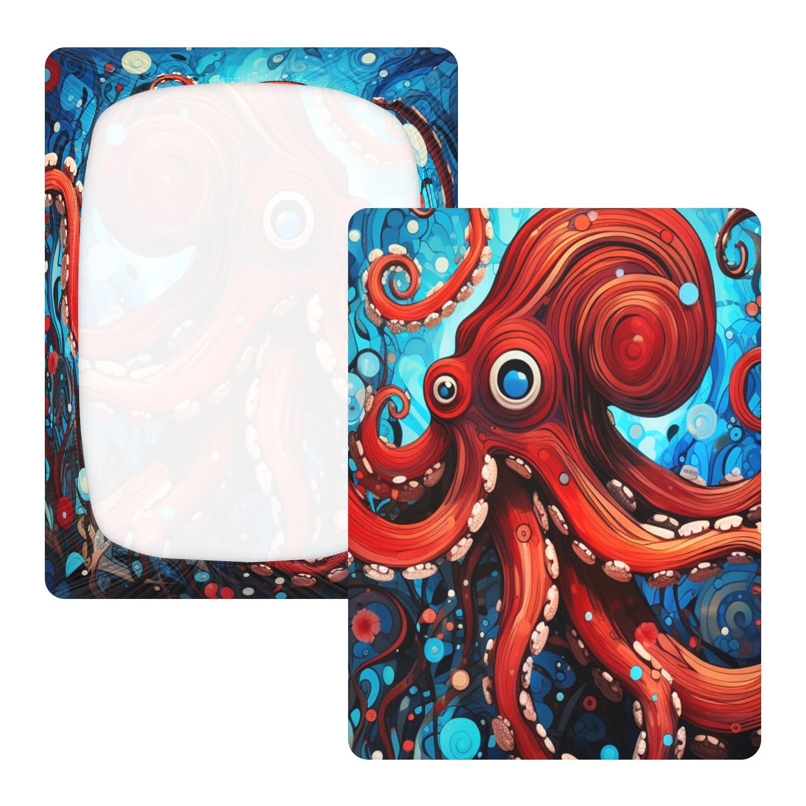 Pulpo Rojo Azul Oscuro Mar Sábana de Cuna para Niños Pequeños,Sábanas de Algodón Suave para Bebés Aptas para Colchón Corralito