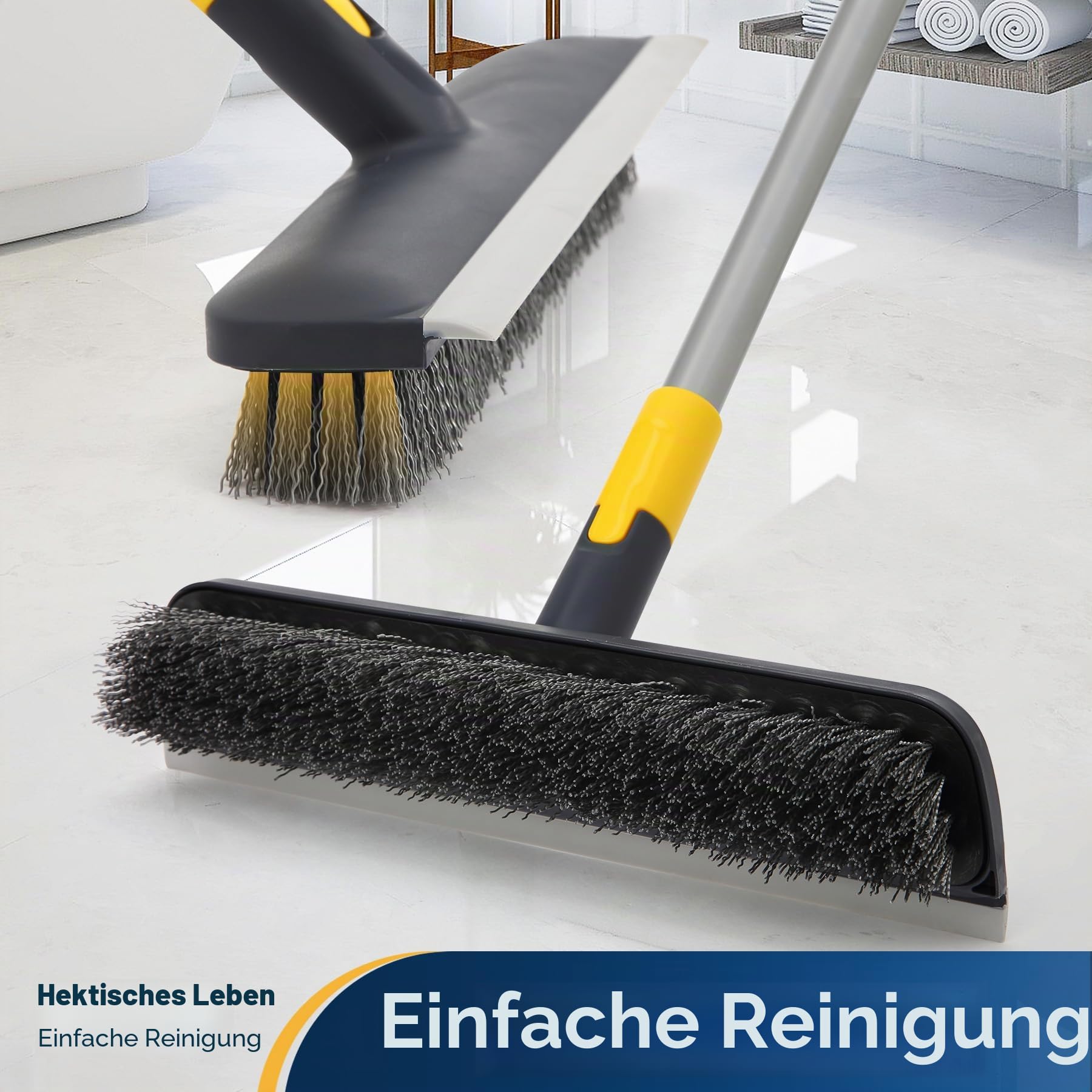 Yocada Boden-Scheuerbürste, 142 cm, Teleskopgriff, 2-in-1-Schabbürste, steife Borsten, Duschschrubber für die Reinigung von Terrasse, Badezimmer, Garage, Küche, Wand, Terrasse, Wanne, Fliesen