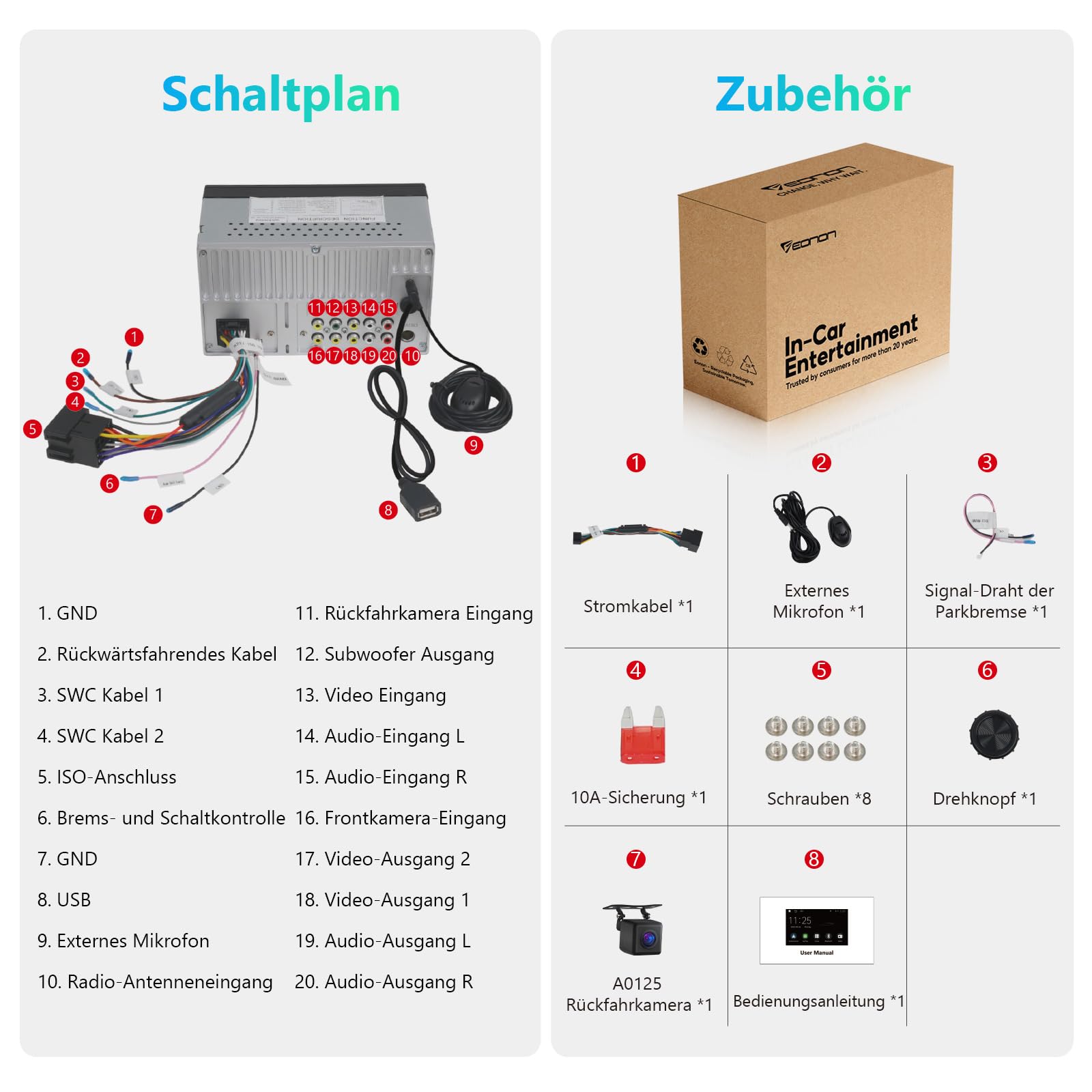 Eonon 7 Zoll Linux Doppel-Din-Autoradio, kabellos, CarPlay, Android Auto, Schnellladung, USB, DSP, Bluetooth, MirrorLink, RCA-Eingang/Ausgang, AUX-Eingang mit Rückfahrkamera X3