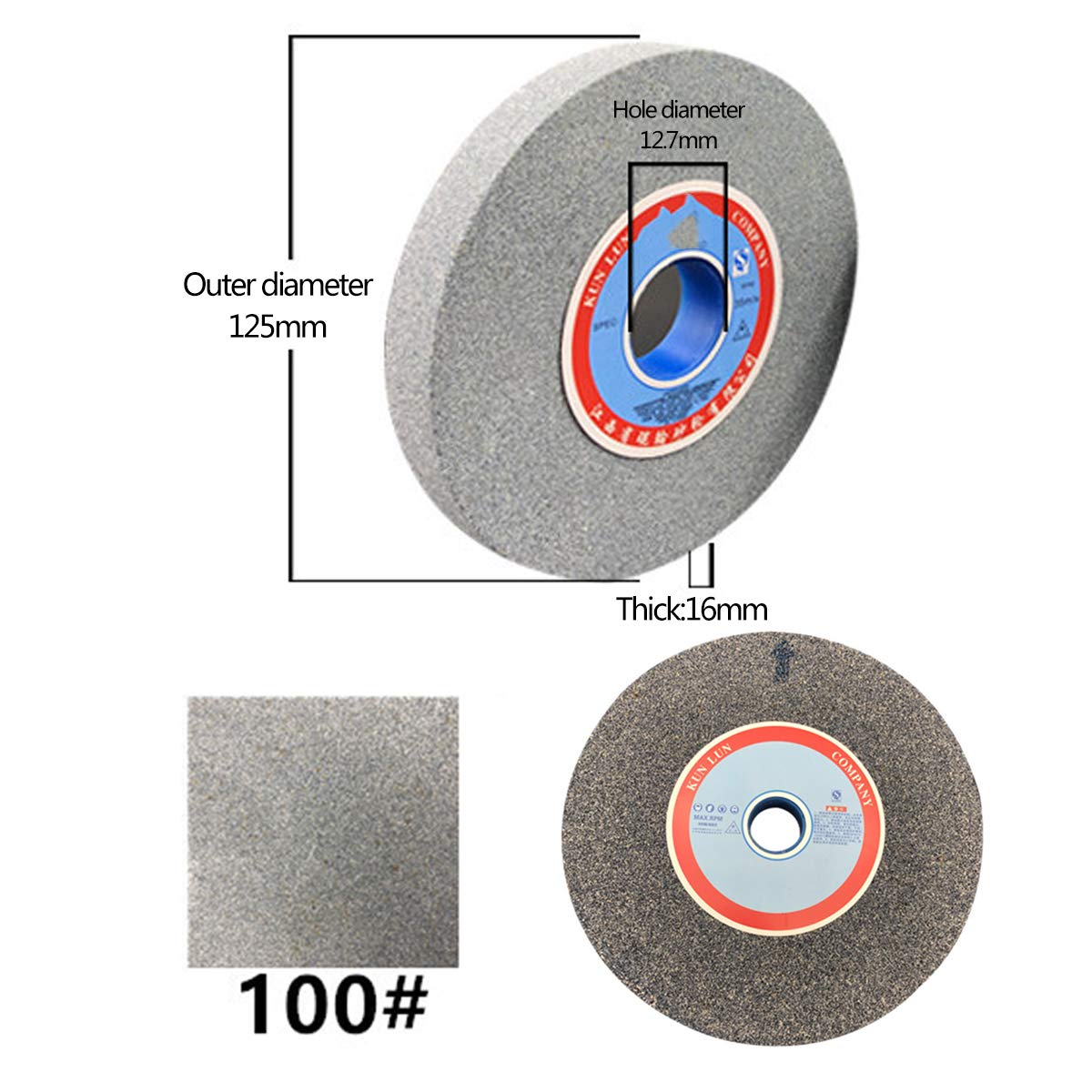 Tarcze szlifierskie, Materiał ścierny do ławek i cokołów: Korund brązowy, Średnica zewnętrzna: 125 mm, otworu: 12,7, Grubość: 16(100 Grit)