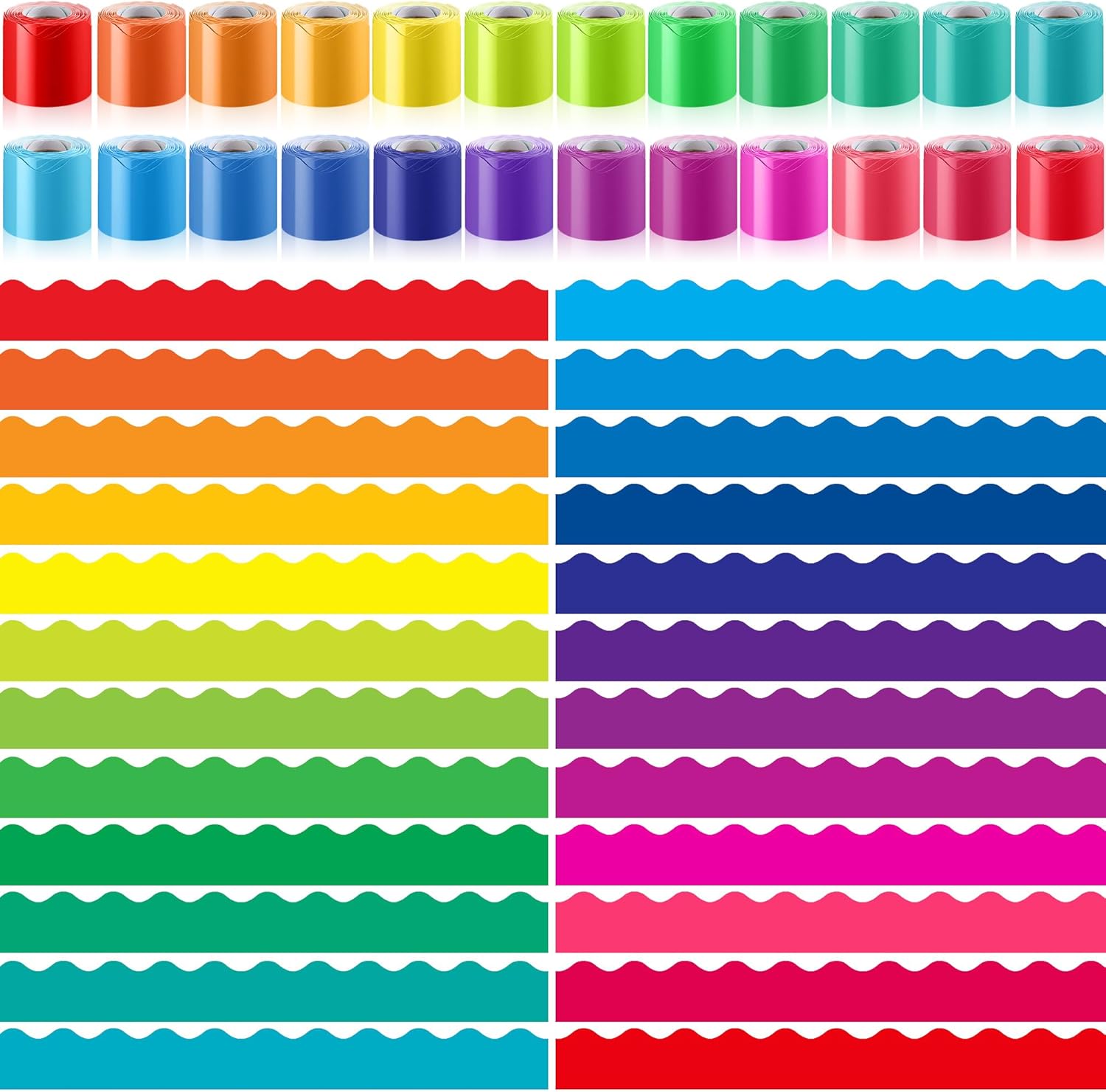 TaoBary 24 Rolls 944.9 Ft Colorful Bulletin Board Borders Bright Classroom Border for Bulletin Board Trim Scalloped Borders Decorations for Office School Teachers Classroom Posters(Boho Color)