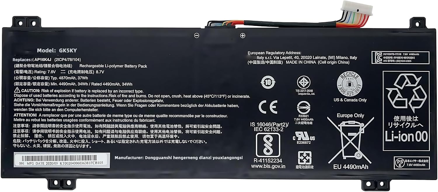 37Wh AP16K4J Laptop Battery 4870mAh Replacement for Acer for Chromebook Spin 11 CP511-1HN 11 R751TN-C5P3 11 R751T-C4XP 11 R751T-C32Z Series 0B200-00840100 KT.00205.003 2Icp4/78/104 High performance