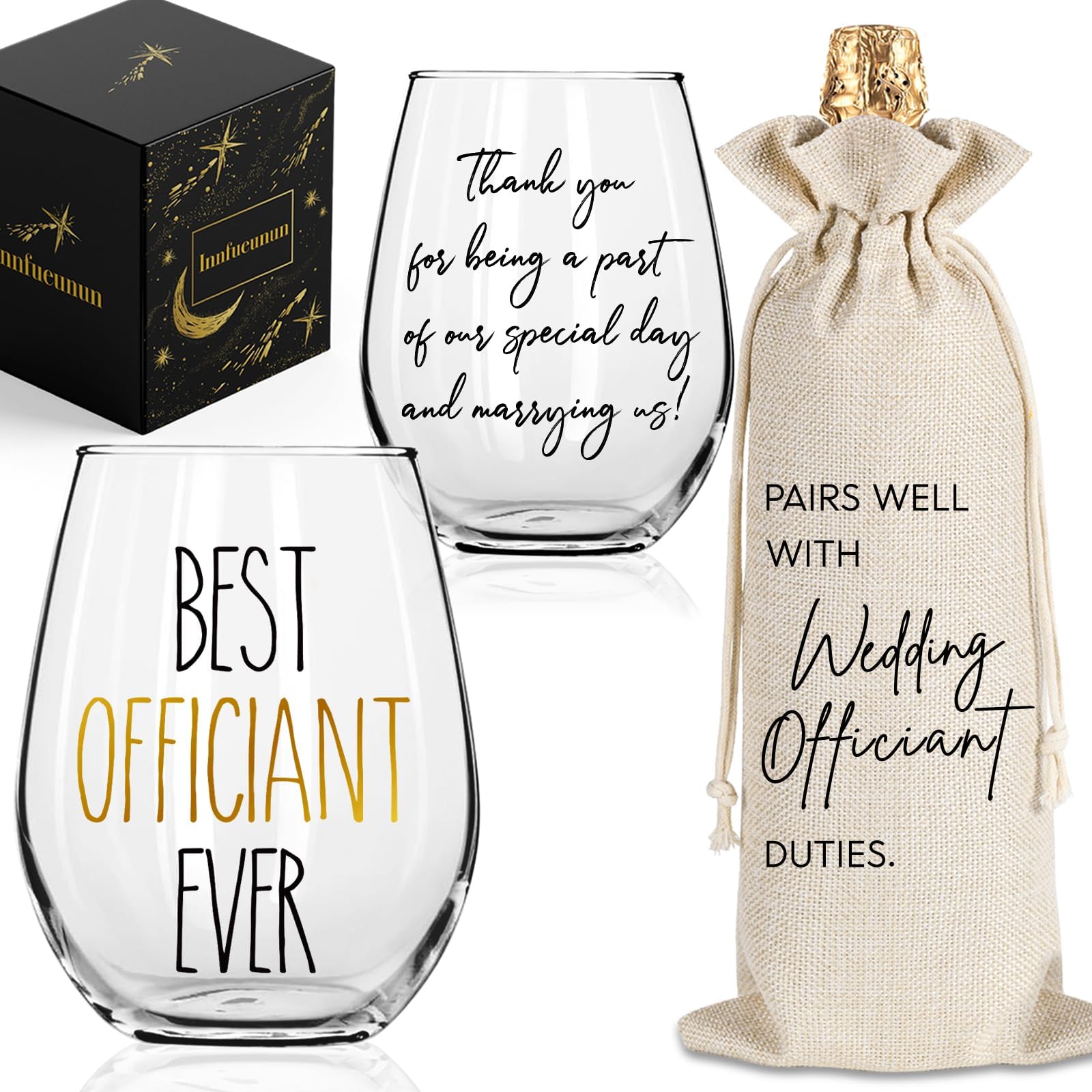 Wedding Officiant Wine Glass 15OZ with Wine Bag, Funny Wedding Registry Glass,Best Officiant Ever Gifts from Couple, Bride Groom Thank You Wine Glass G