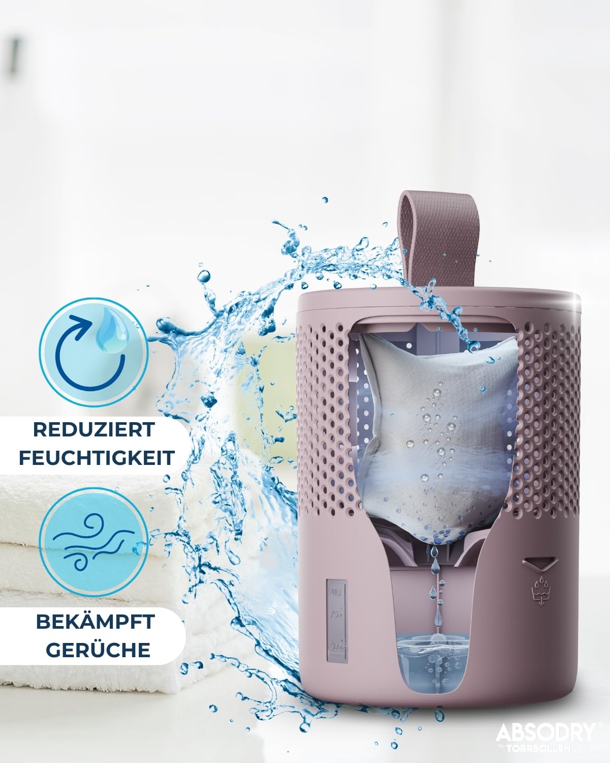 ABSODRY Luftentfeuchter ohne Strom bis - Inklusive Nachfüllpack - Aus recyceltem Kunststoff - Raumentfeuchter für Wohnzimmer Badezimmer Keller - Entfeuchter Wohnung - 4er-Pack (4 X Pink)