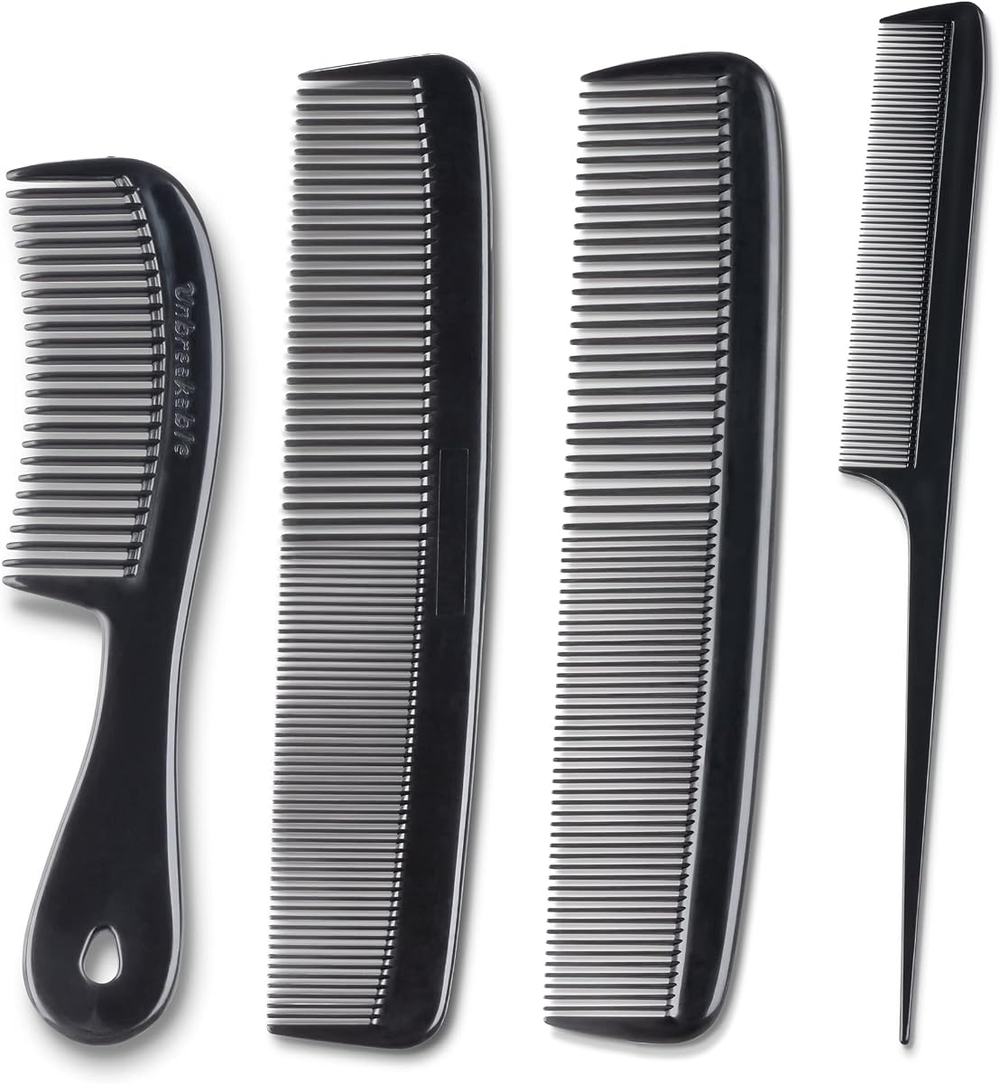 Mars Wellness 4 Piece Professional Black Comb Set for Women, Men -USA MADE | Rat tail, dresser & styling combs for teasing, parting, backcombing & sectioning. Premium grade, barber quality, black