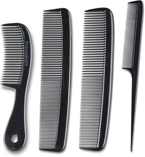 Mars Wellness 4-Piece Professional Black Comb Set - USA Made Premium Tail, Dresser & Styling Combs for Men Women - Parting, Teasing, Scalp Massage