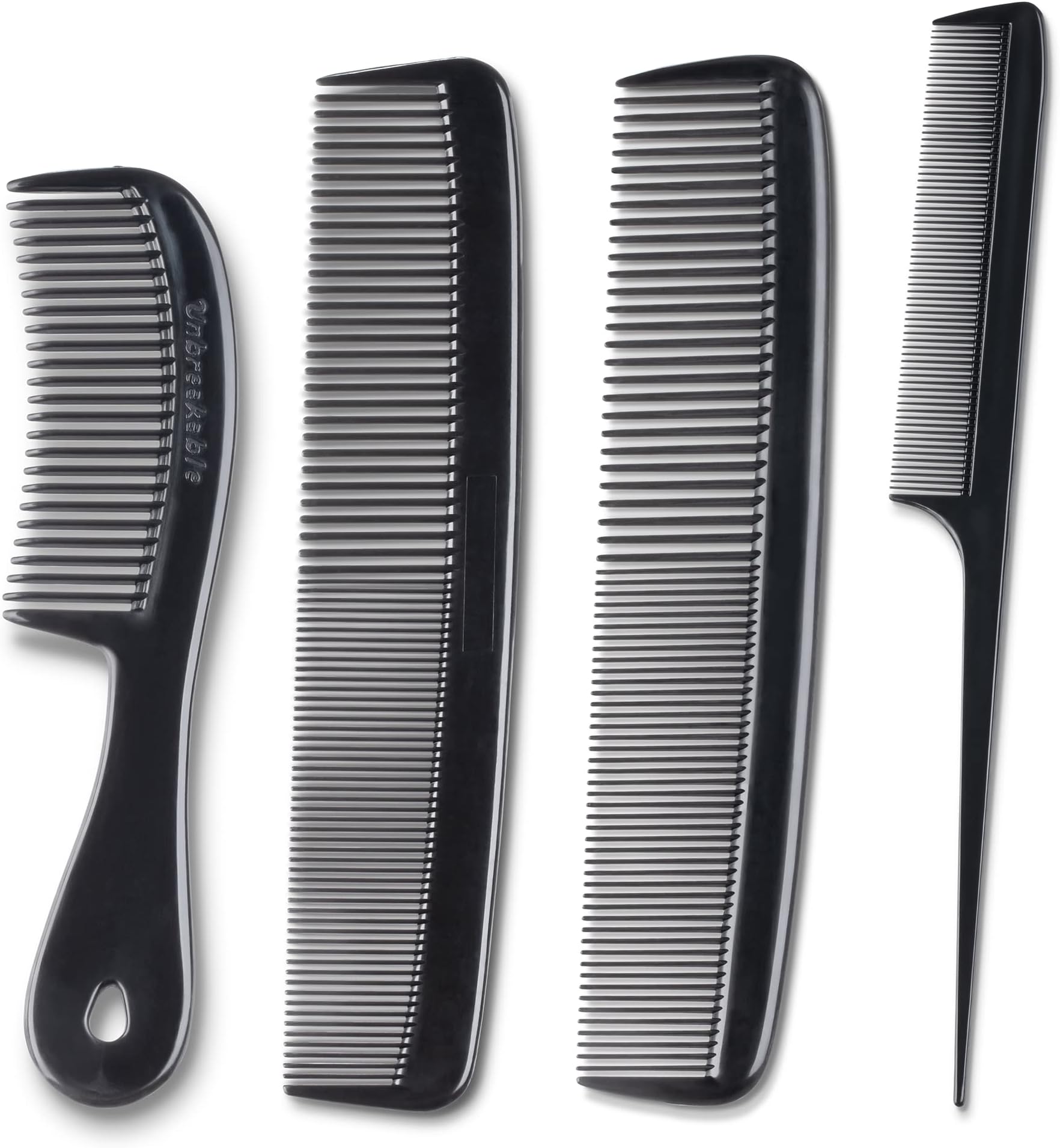 4 Piece Professional Comb Set Black - USA MADE - Fine Pro Tail Combs, Dresser Hair Comb Styling Comb - Premium Grade for Men and Women - Parting Teasing and Styling