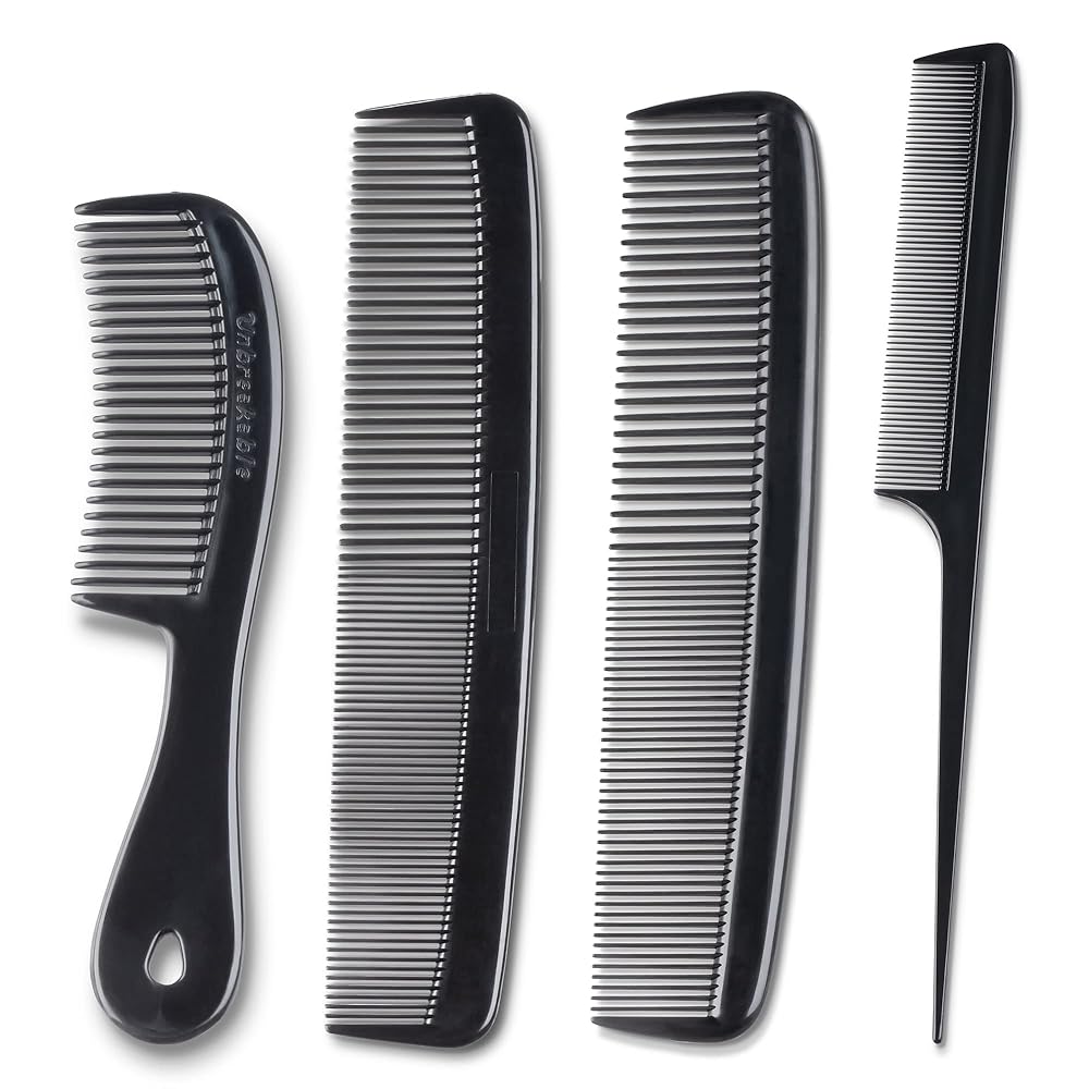 MARS Wellness 4 Piece Professional Comb Set Black BULK 20 Pack - USA MADE - Fine Pro Tail, Dresser Hair Comb Styling Comb - for Men Women - Parting Teasing and Styling