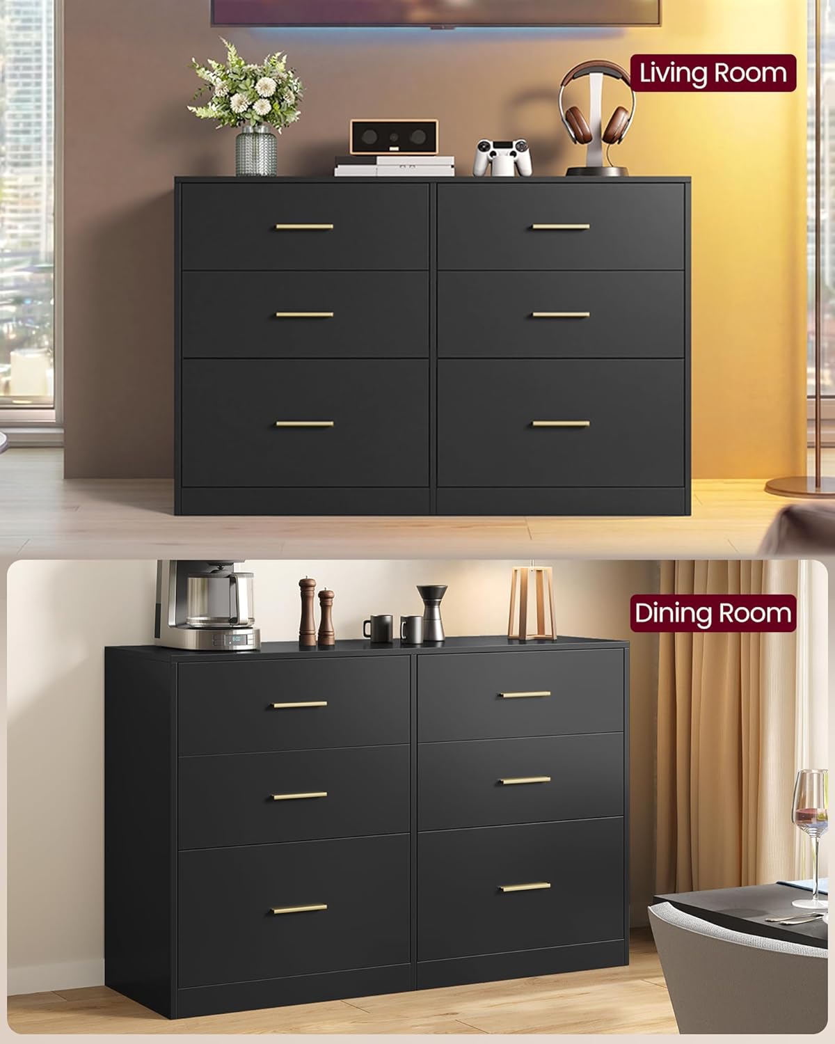 VASAGLE Custos Collection - Dresser for Bedroom, Chest of Drawers for Closet, Modern Style, TV Stand for Living Room, 6 Drawers, 15.8 x 46.9 x 30.7 Inches, Ink Black ULTS416BC01S