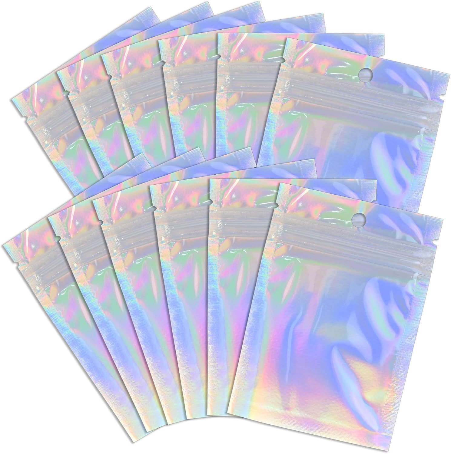 100 Pack Holographic Resealable Plastic Bags for Food Storage, Zipper Bags with Clear Front Window, Packaging Pouch for Small Business (100 Pack, 4x6 inch) thumbnail