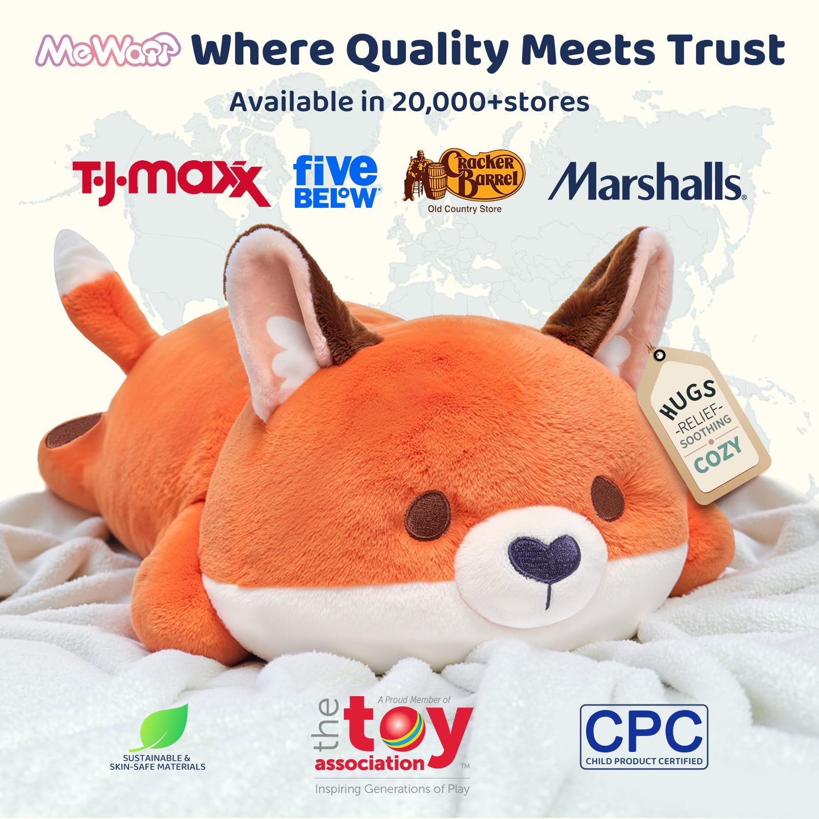 Mewaii Peluche Cuscino Kawaii Stitch Peluche Volpe Arancione Giocattolo Abbraccio Animali di Peluche Natale Compleanno Regalo per Ragazze 33CM