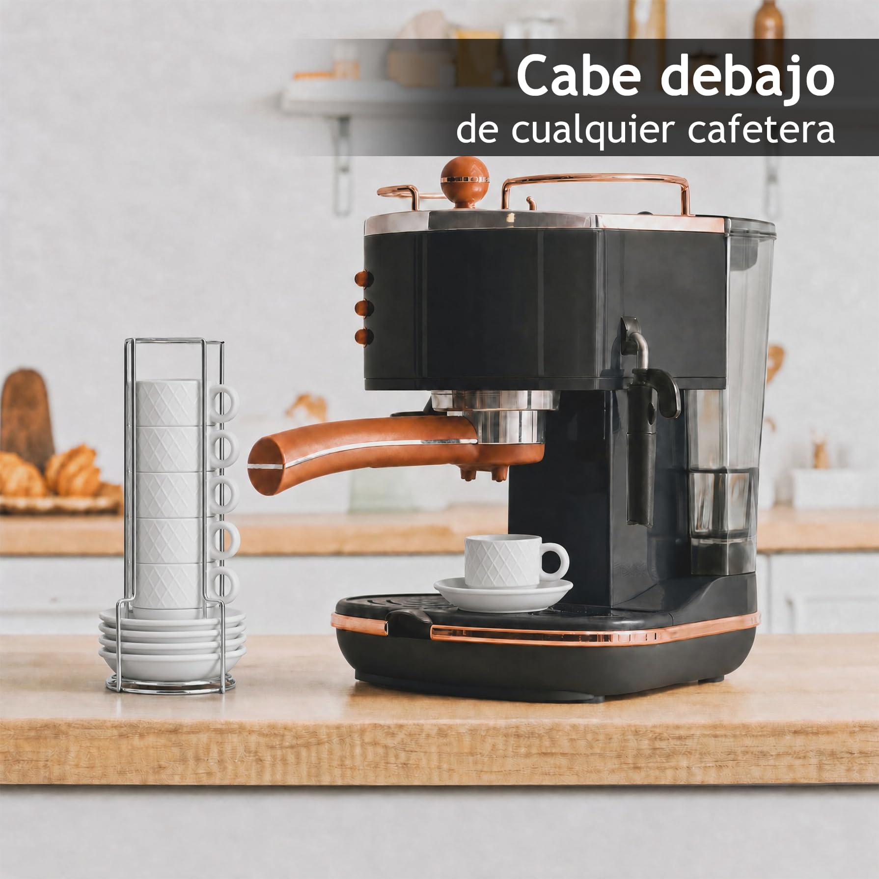 MIAMIO - Set de 6 Tazas Espresso 75 ml con Soporte Cerámica Gres – Tazas Pequeñas para Espresso – Juego Moderno en Blanco – Colección Palmanova, Apta Lavavajillas | Con soporte, apto para lavavajillas, microondas y frigorífico, 6 tazas