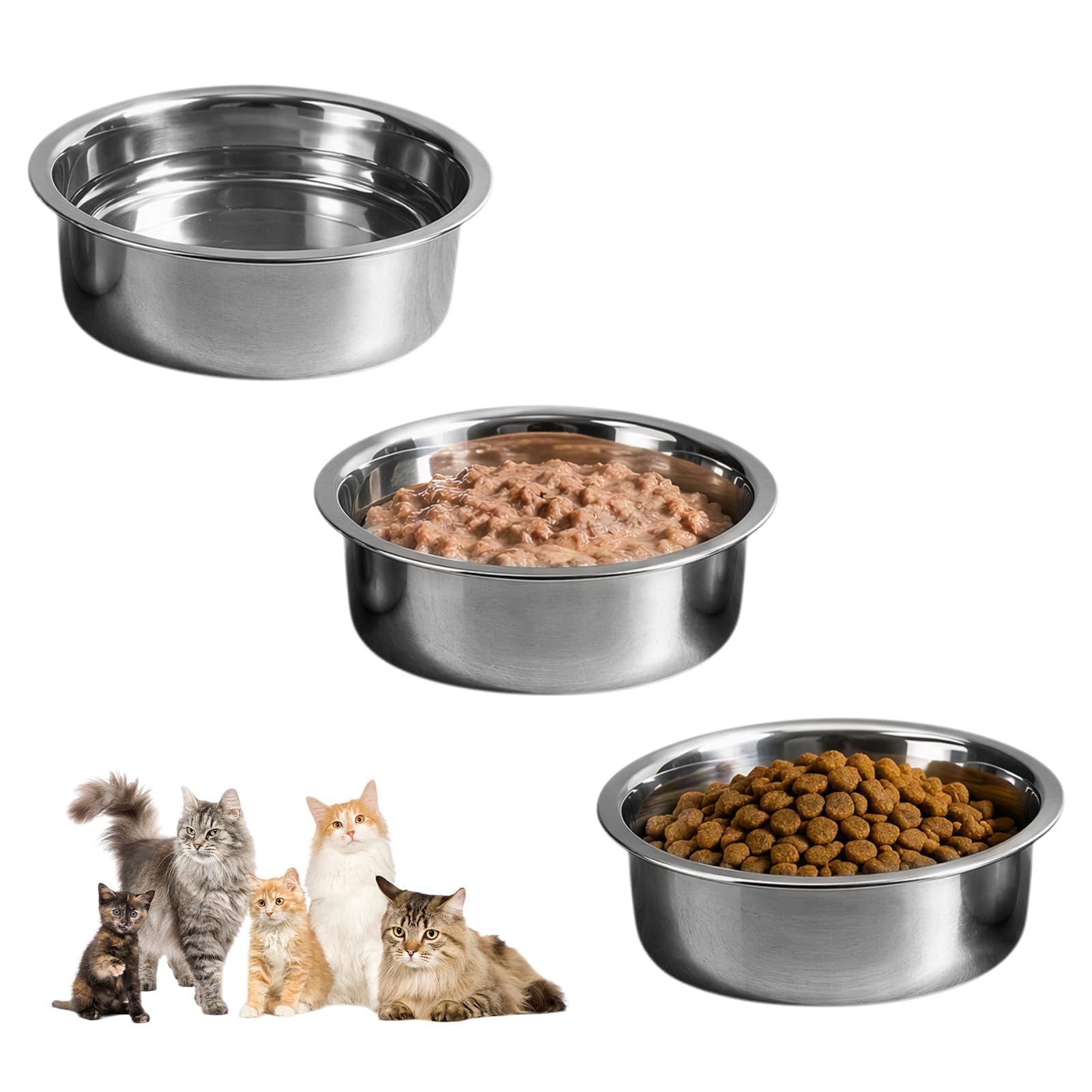 Stainless Steel Cat Bowls, 3pcs, 11cm Metal Cat Bowl, Pet Feeding Bowls
