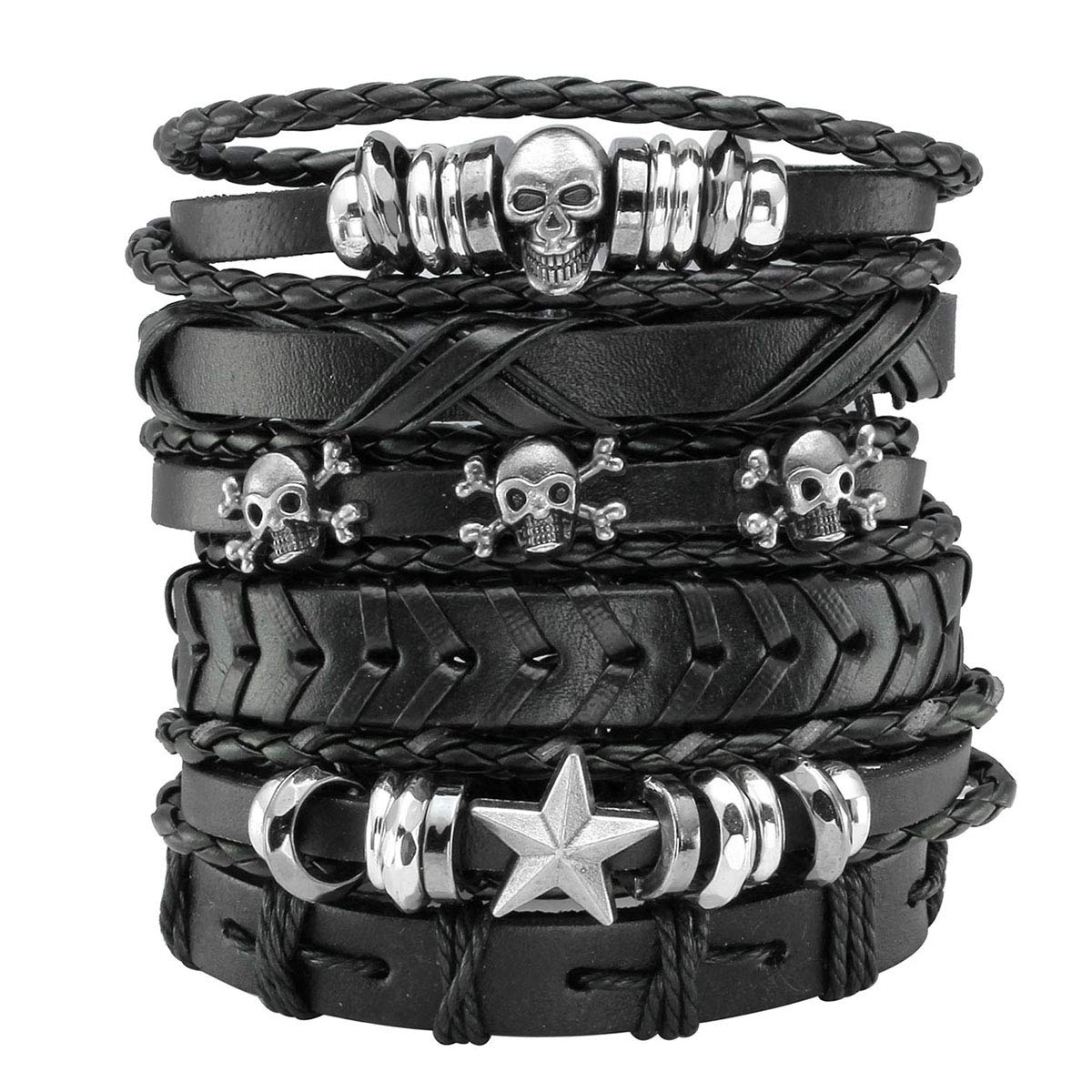 Eigso 3 Bracciali Punk In Pelle Con Borchie E Rivetti - Regolabili Uomo/Donna - 2