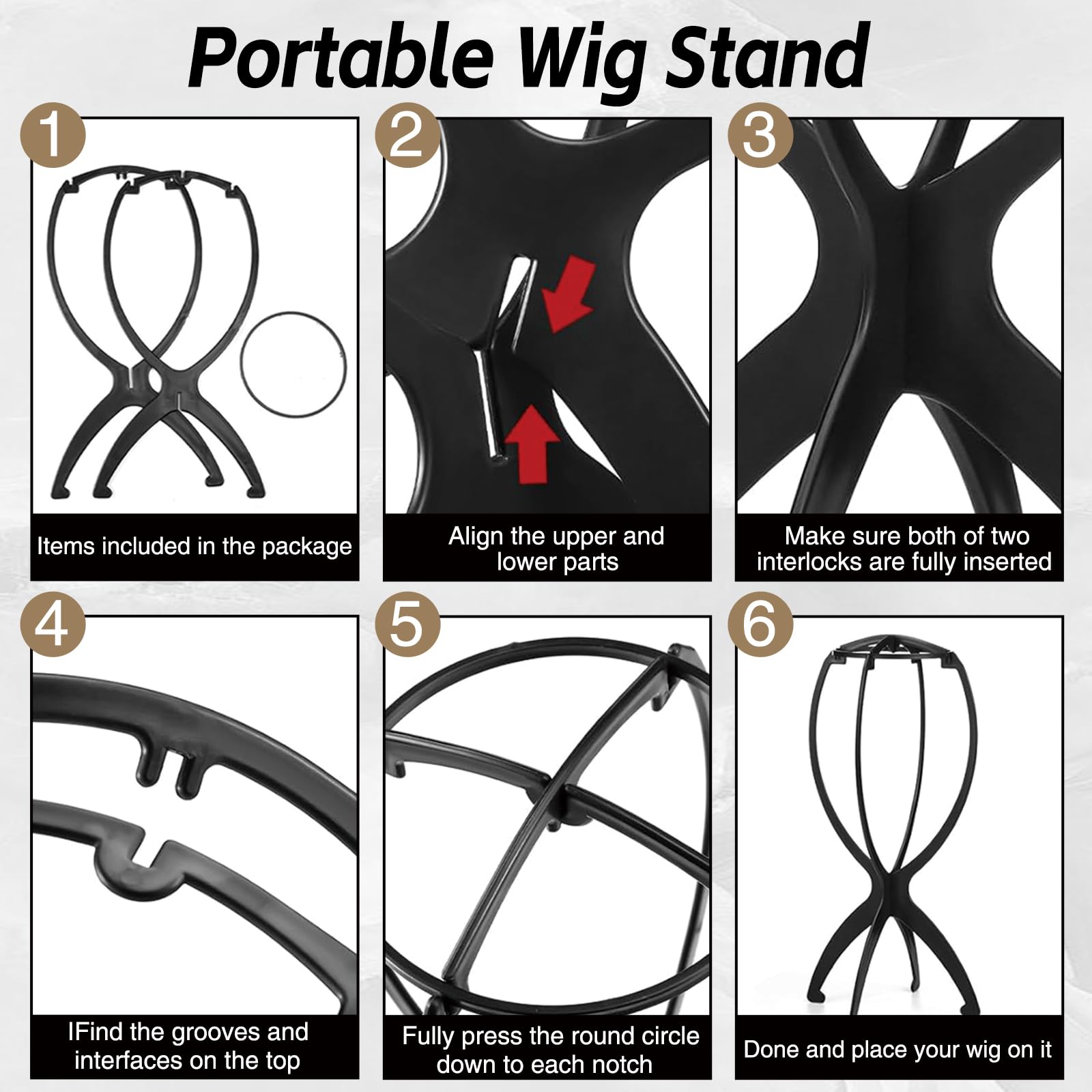 Lot de 4 supports de perruque avec 2 supports de perruque portables et 2 supports de perruque suspendus, support de perruque pliable pour plusieurs perruques, présentoir de perruque de voyage