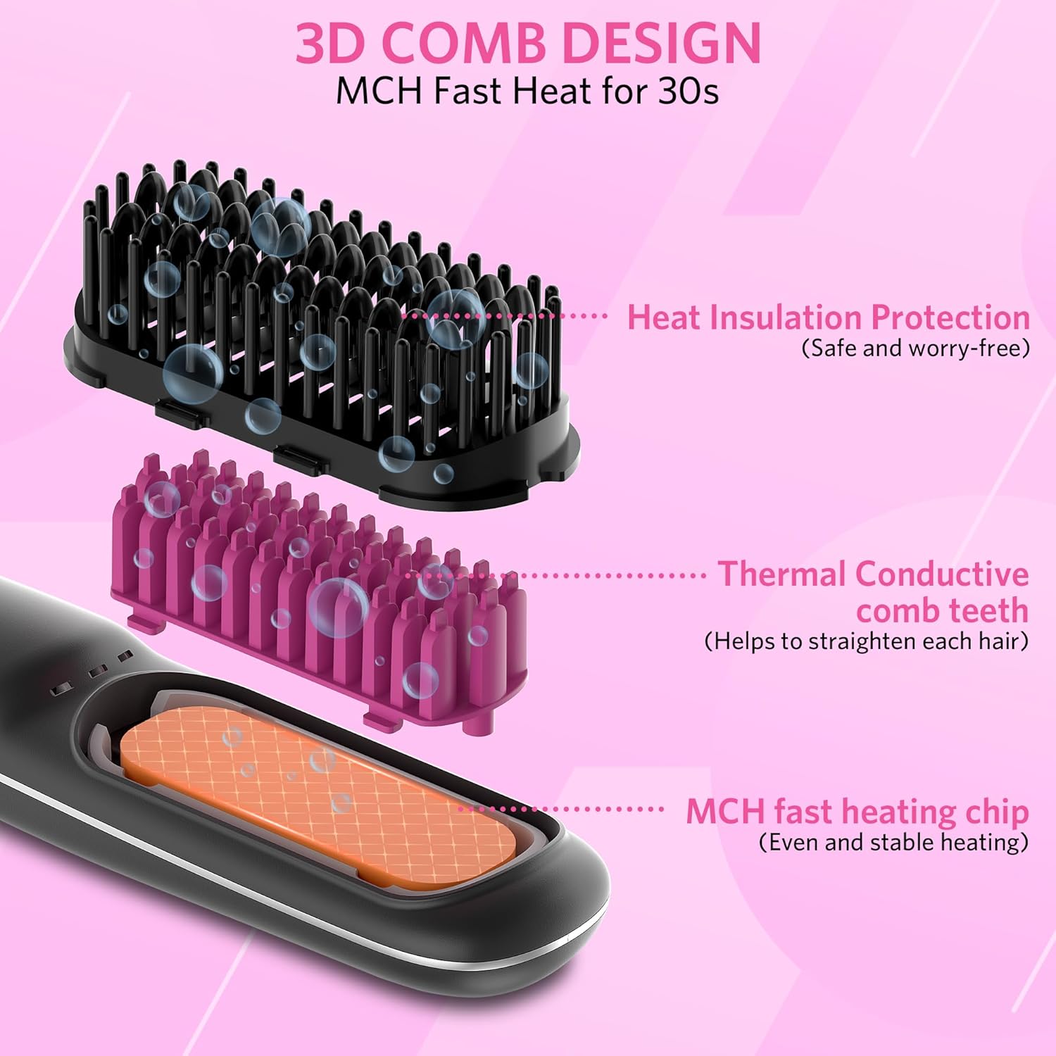 Hair Straightener Brush for Women, 2-in-1 Hot Comb & Straightening Brush with 9 Temperature Settings, Up to 450℉ for Frizz-Free, Smooth Hair – Perfect for Home, Office & Travel - Image 4