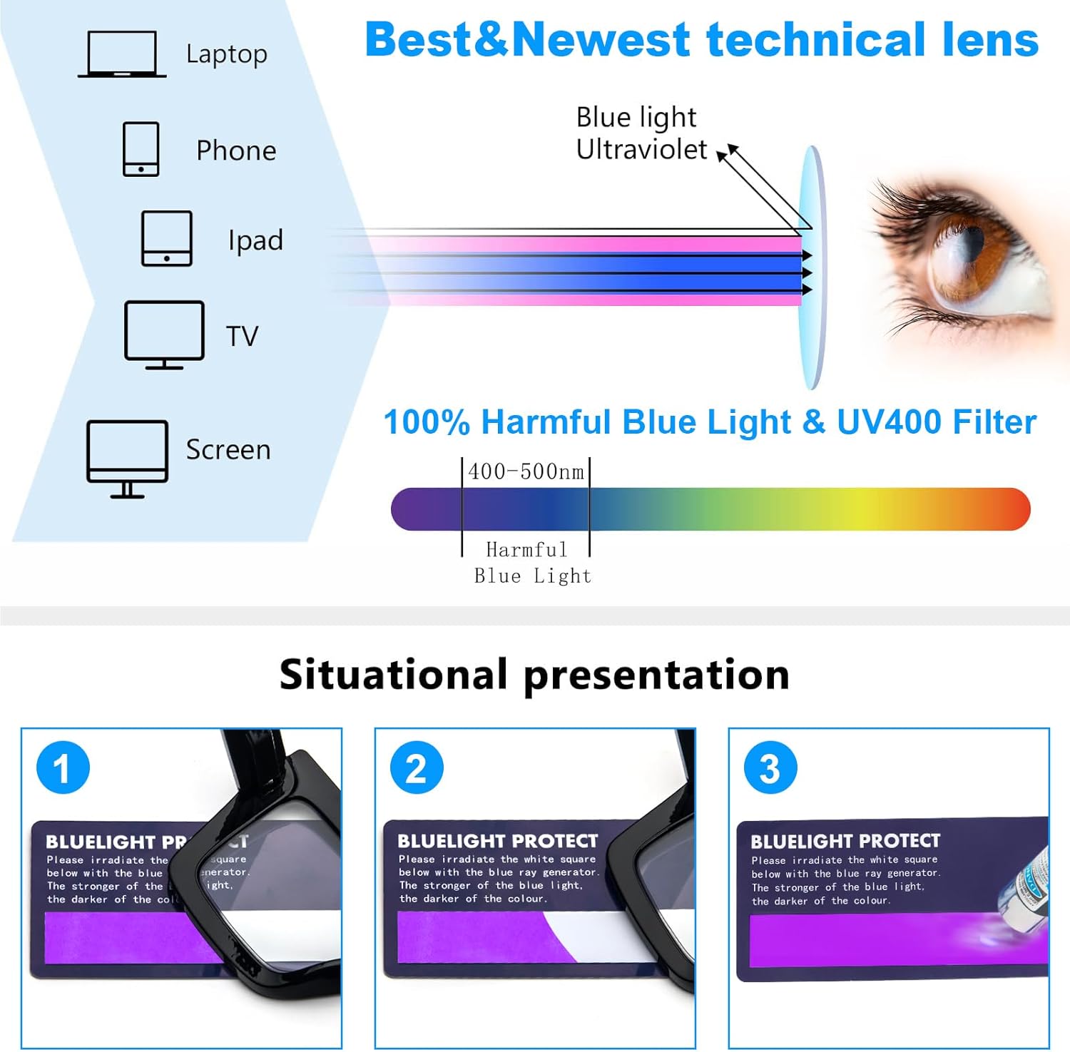 REAVEE 3 Pack Oversized Reading Glasses for Women Large Frame Extra Wide, Blue Light Blocking Stylish Thick Square Readers - Image 6