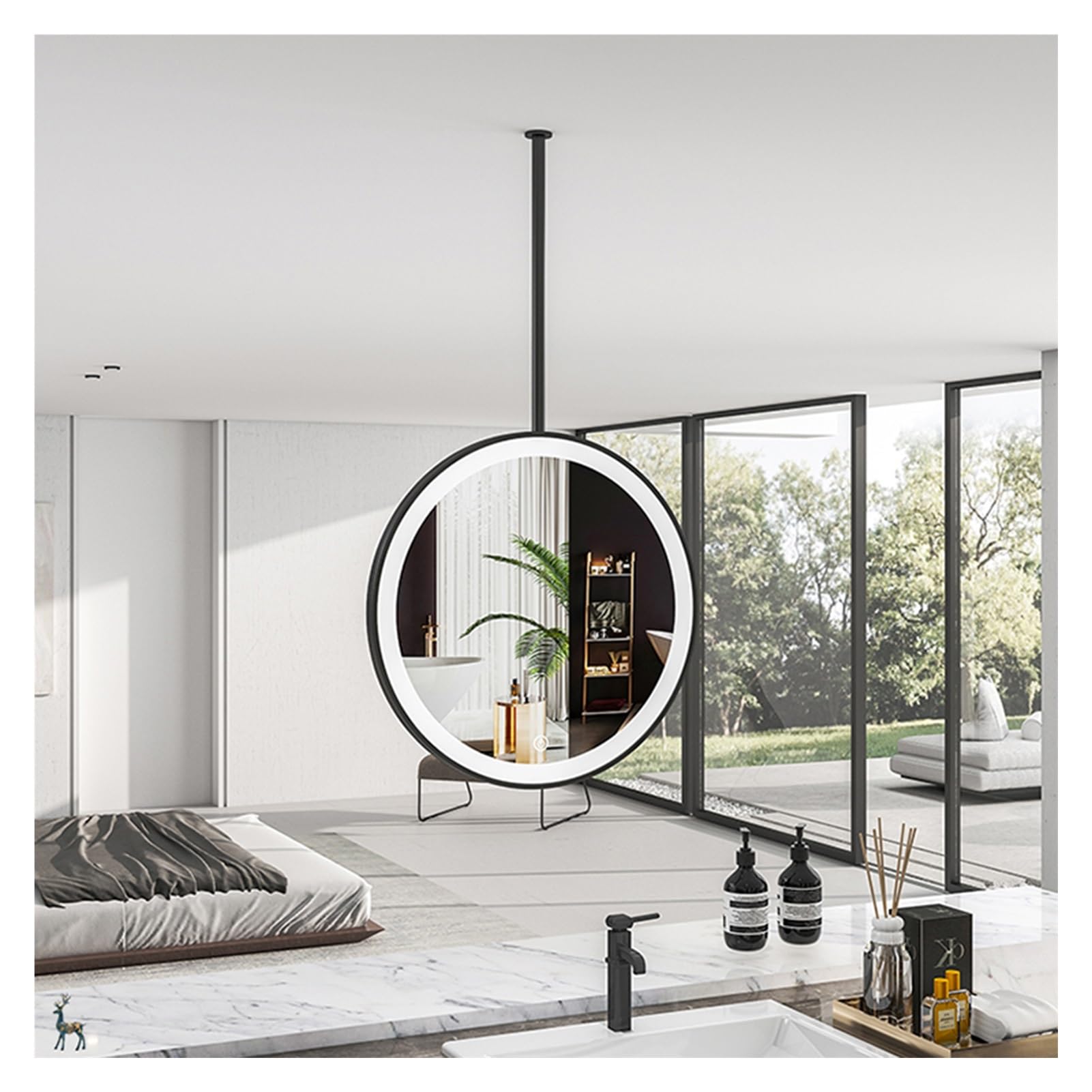SBCGFY LED Ceiling Mirror Round Metal Mirror for Entryway and Home Decor Black 60 x 60 cmStylish WallMounted Decorative Mirror with Integrated Lighting(Black 40x40cm)