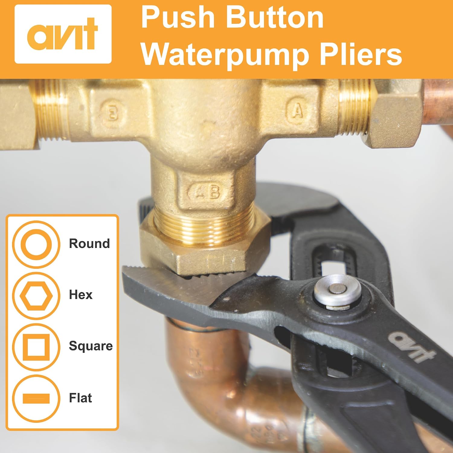 Avit Push-Button Precision Waterpump Pliers 175mm, Fast Adjusting Heavy Duty Tongue and Groove Joint, Plumbing Water Pump Pipe Wrench, Clamp Grips, AV06035