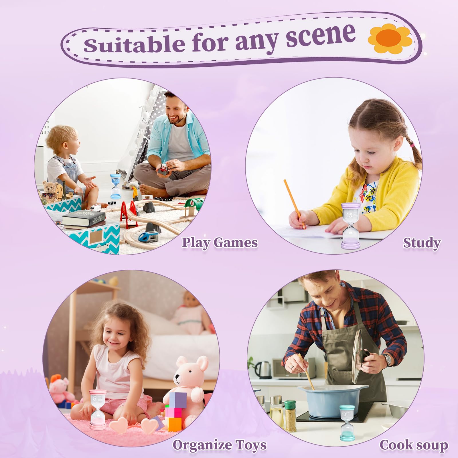 Set 4 Clessidre Per Bambini 5-10-15-20 Minuti, In Plastica Infrangibile Con Disegni Frutta (limone, Arancia, Kiwi, Anguria), Per Giochi E Apprendimento