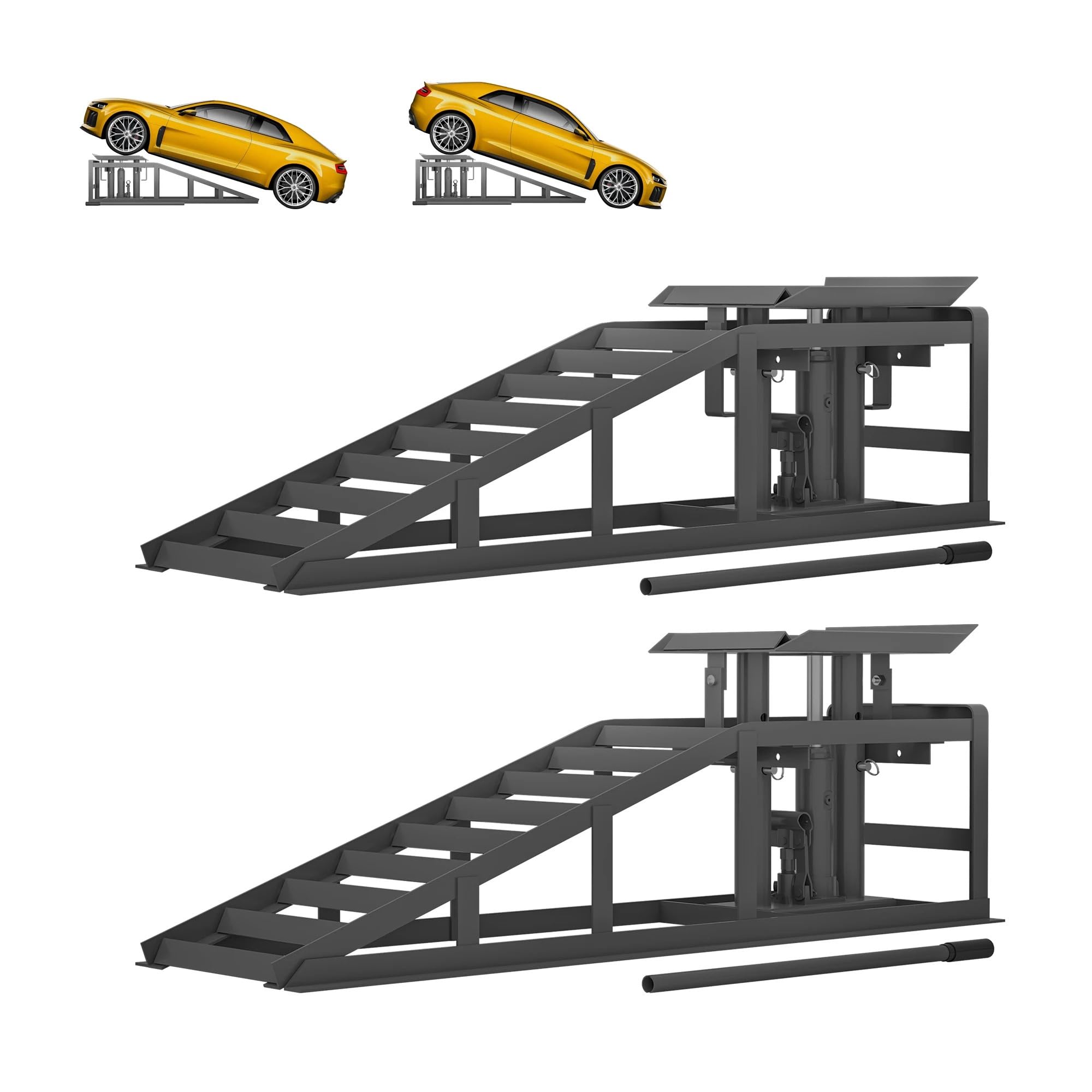 lewarek samochodowy 2-częściowe rampy do podnoszenia samochodów, regulowana wysokość, podnośniki do ramp, zestaw rampy załadunkowej platforma podnosząca (szary) Zestaw podnośników nożycowych