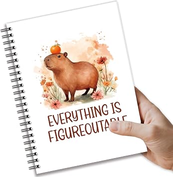 Funny Capybara Notebook Gifts, Everything is Figureoutable 160 Blank Pages Hardcover Spiral Notebook, Inspirational Journal for Women, Positive Affirmation Gifts for Coworker Family Friend