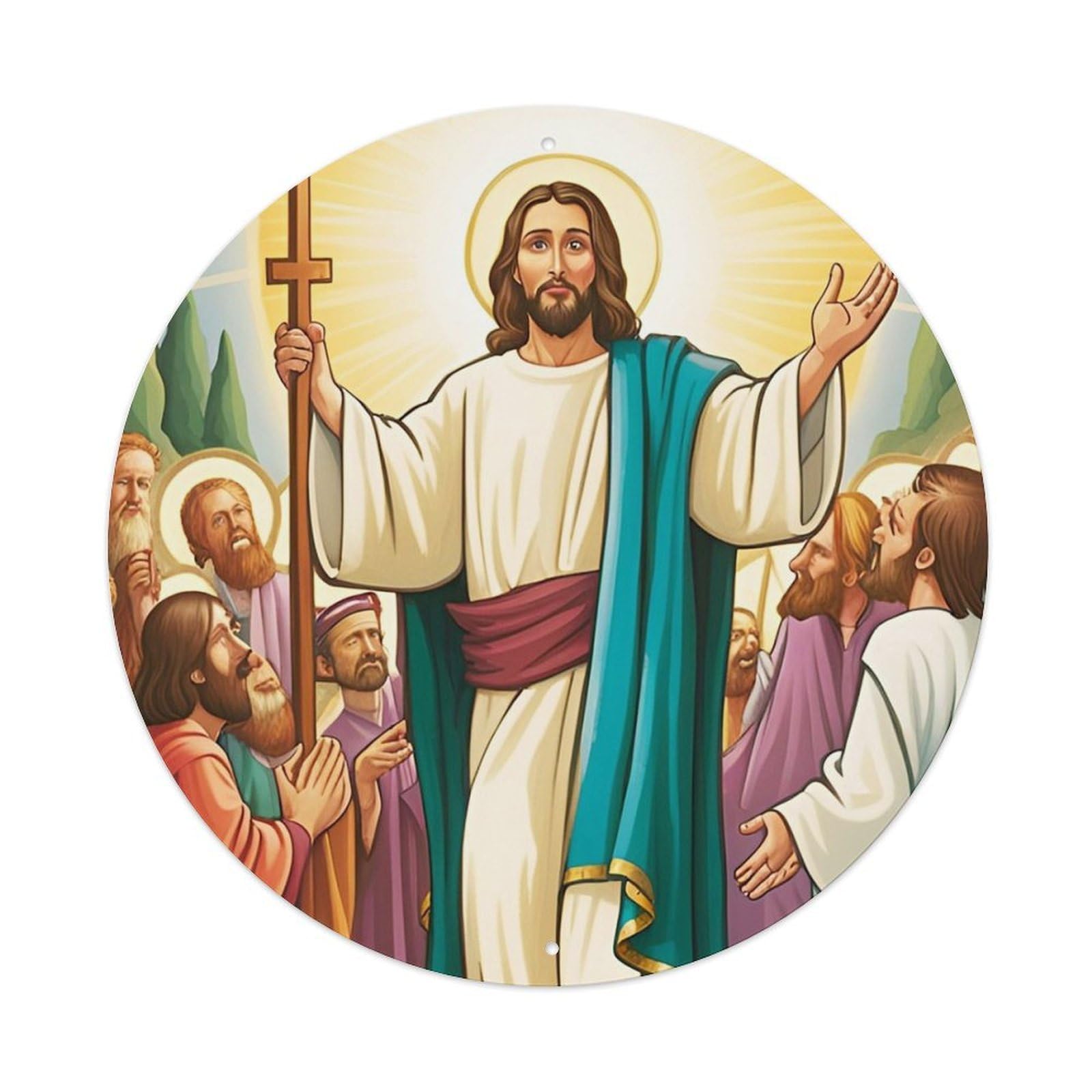 Jesus And The Believers Religious Poster 8 Vintage Metal Tin Sign Plaque Wall Decor for Cafe, Club, Garden Round Metal Poster 8x8Inch
