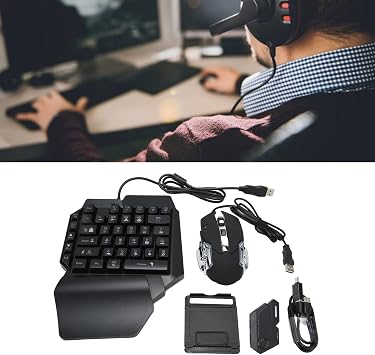 One Handed RGB Mechanical Gaming Keyboard,35 Keys Portable Mini Gaming Keypad with Gaming Mouse,Converter and Stand,USB Wired Game Controller for iOS Android