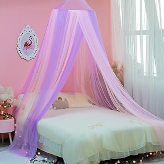Wnqou Pink Purple Bed Canopy for Girls Bed Net,Princess Hanging Netting for Kids Bed Room Decor Mosquito Net for Baby Crib, Twin to King Size Bed