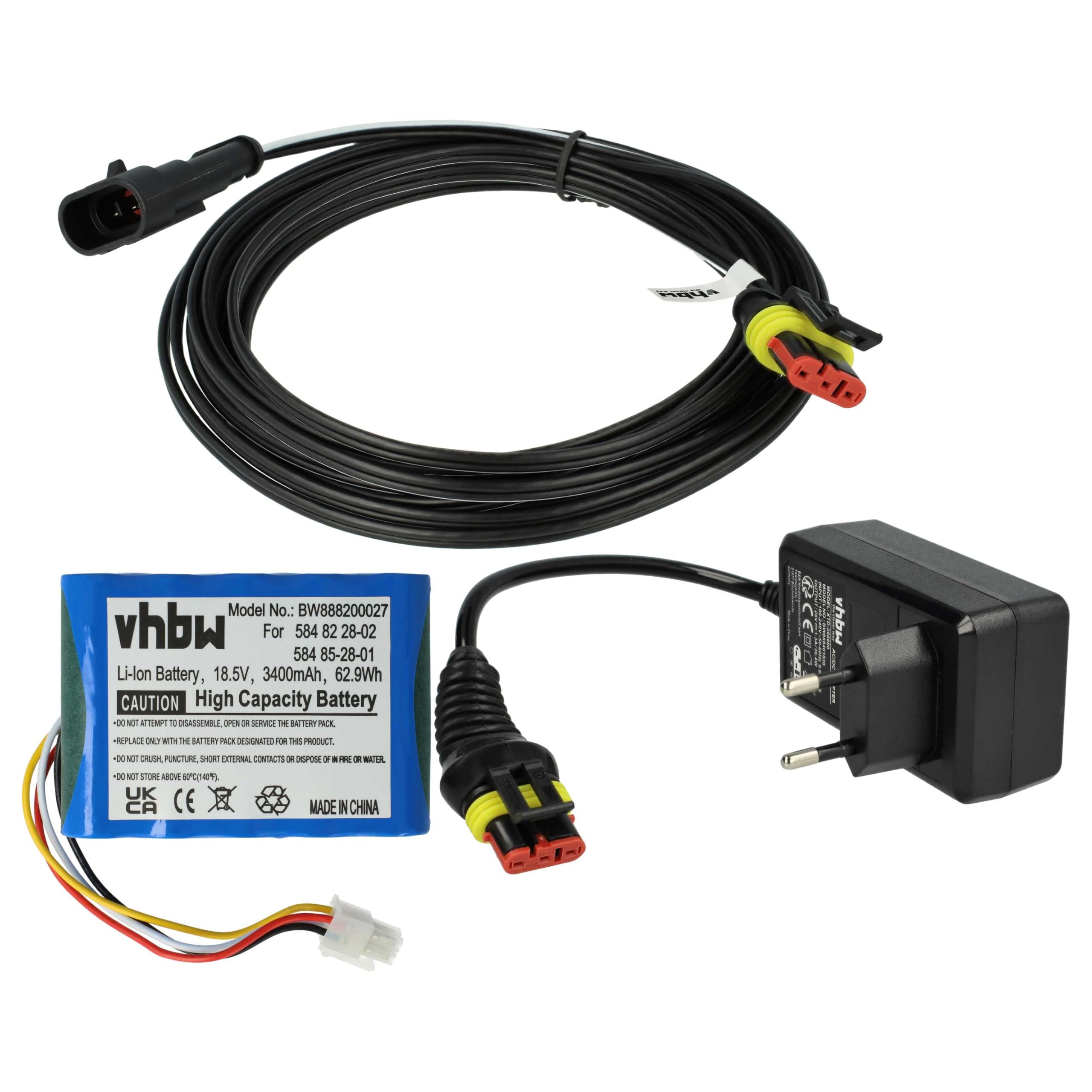 vhbw Set Compatible con Gardena Smart Sileno Free 600 | cortacésped 1x fuente alimentación, 1x bateria 3400 mAh, 1x cable baja tensión de 5 m