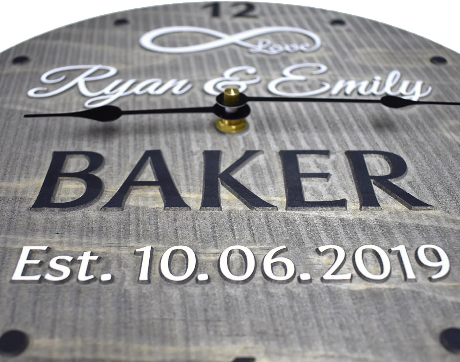11 Inch Custom Made Wooden Anniversary Clock - Personalized for Married Couple with Infinity Symbol