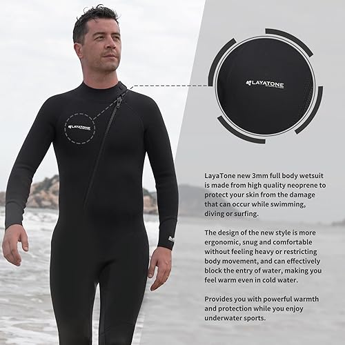 Miniatura 2 de LayaTone Trajes de neopreno para hombres y mujeres, traje de neopreno de 0.118 pulgadas (0.118 in), cuerpo completo, cremallera frontal, trajes