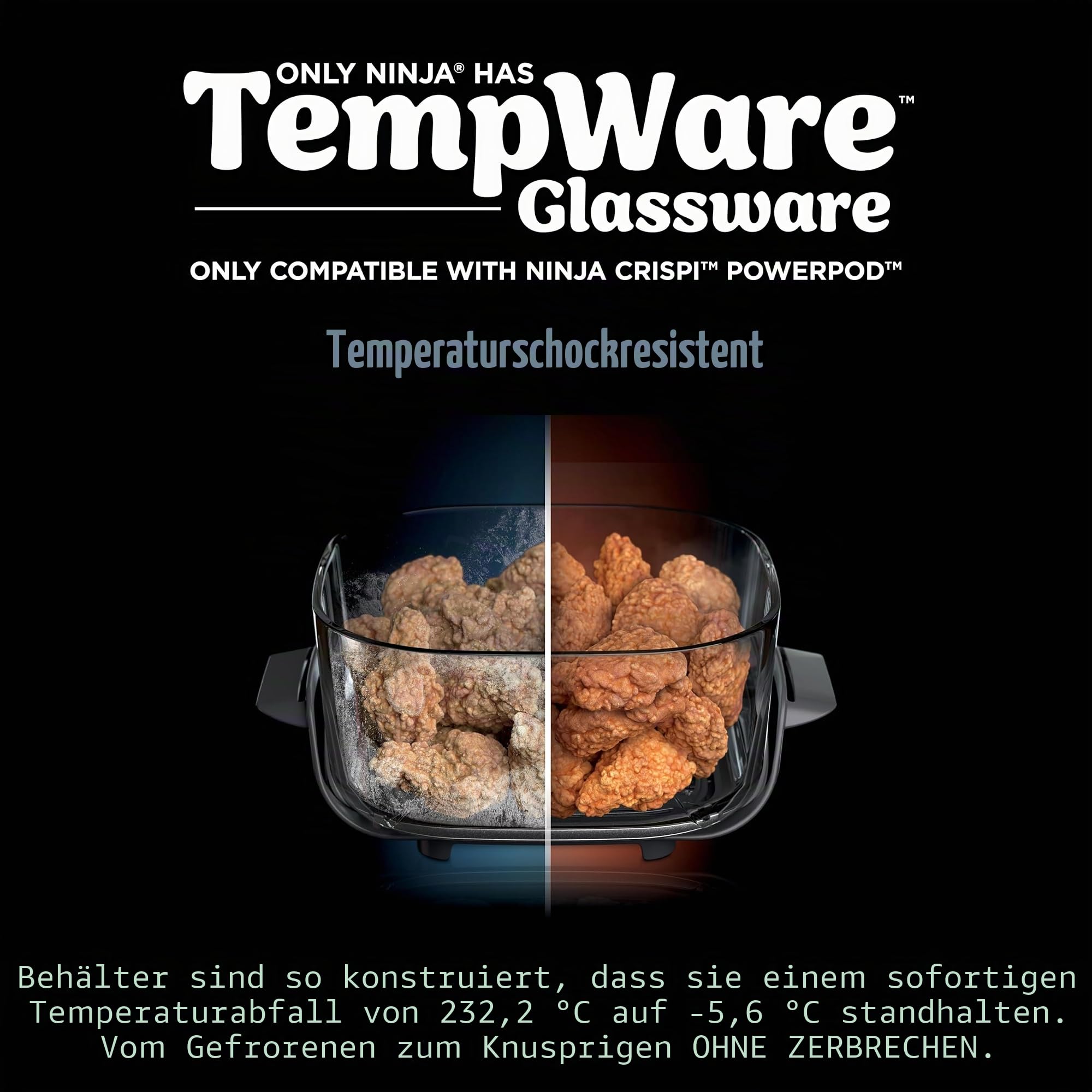 Ninja TempWare Glasbehälter mit auslaufsicherem Aufbewahrungsdeckel, kompatibel Crispi tragbares Kochsystem, mikrowellen-, gefrier- und spülmaschinenfest, PFAS-freie Glaskochfläche | 250 °C, PFAS- und PTFE-frei, mikrowellen-, gefrier- und spülmaschinenfes