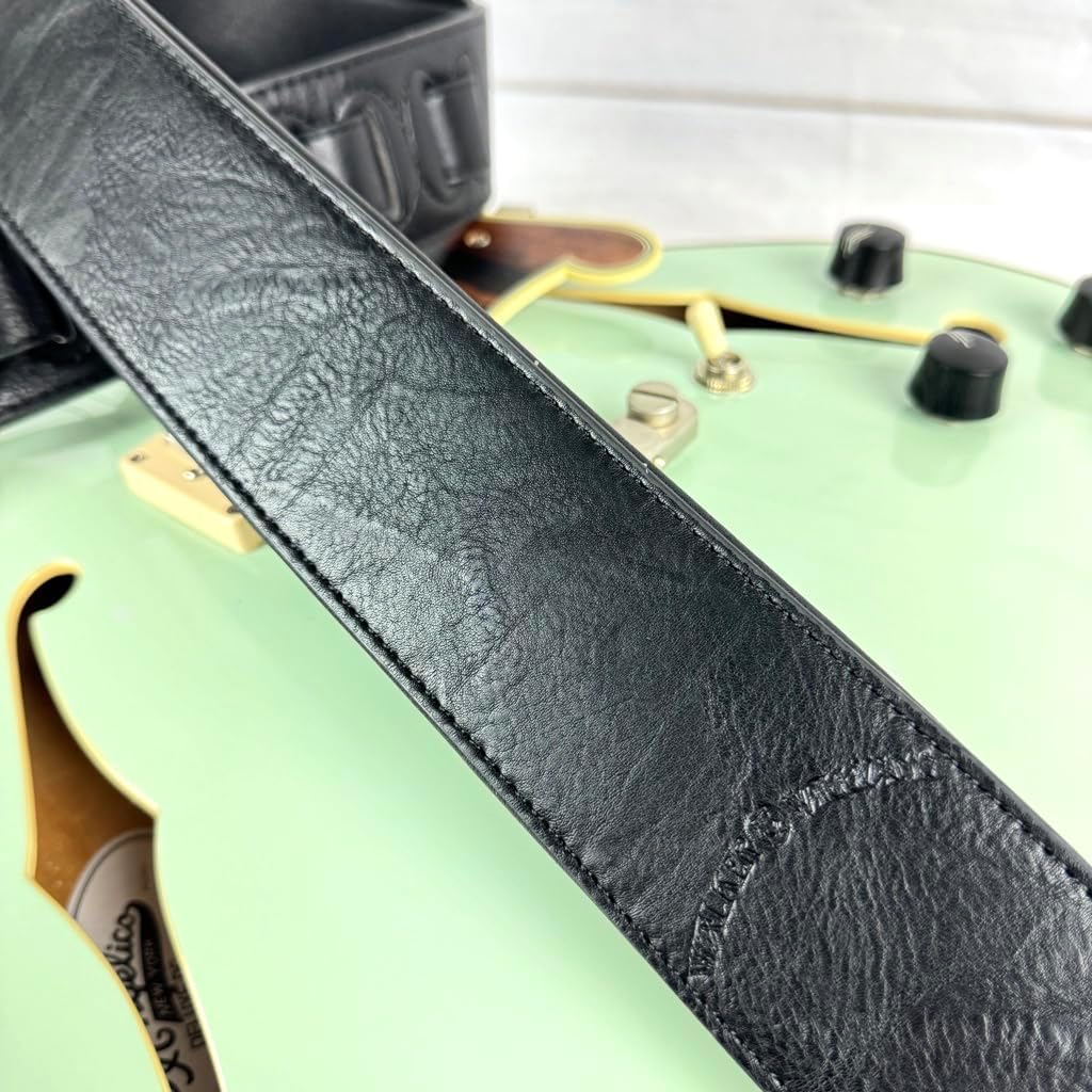 Walker & Williams G-58 Black on Black Natural Finish Guitar Strap with Padded Glove Leather Back for Electric, Acoustic, And Bass Guitars