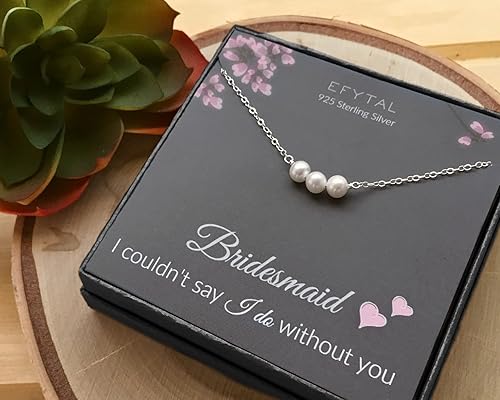 Miniatura 6 de EFYTAL Regalos de dama de honor, collar de perlas cultivadas de agua dulce de plata de ley 925 para damas de honor, regalo de propuesta de dama de