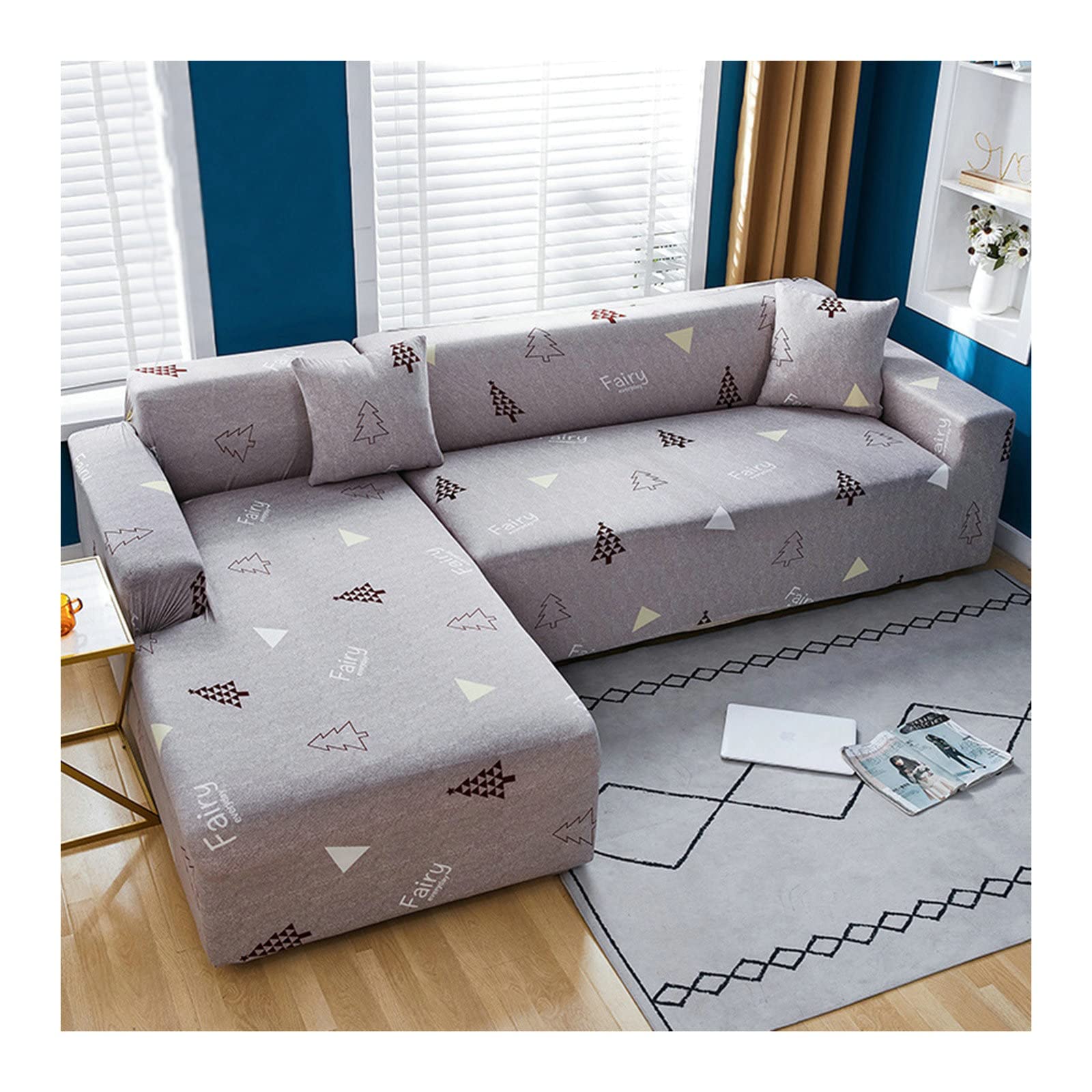 Funda de sofá en forma de L KnSam elástica de poliéster gris con espuma fija de 235 a 300 cm