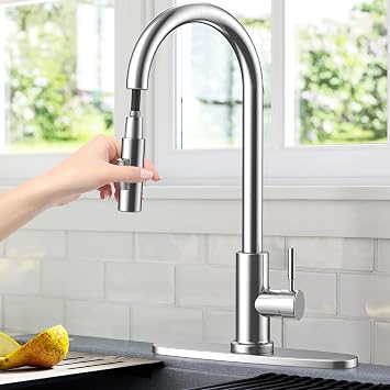 Kitchen Faucet with Pull Out Spray,Stainless Steel Kitchen Sink Faucet,Kitchen Mixer Tap with Removable Base,360  Swivel,2 Water Modes Cold and Hot Available