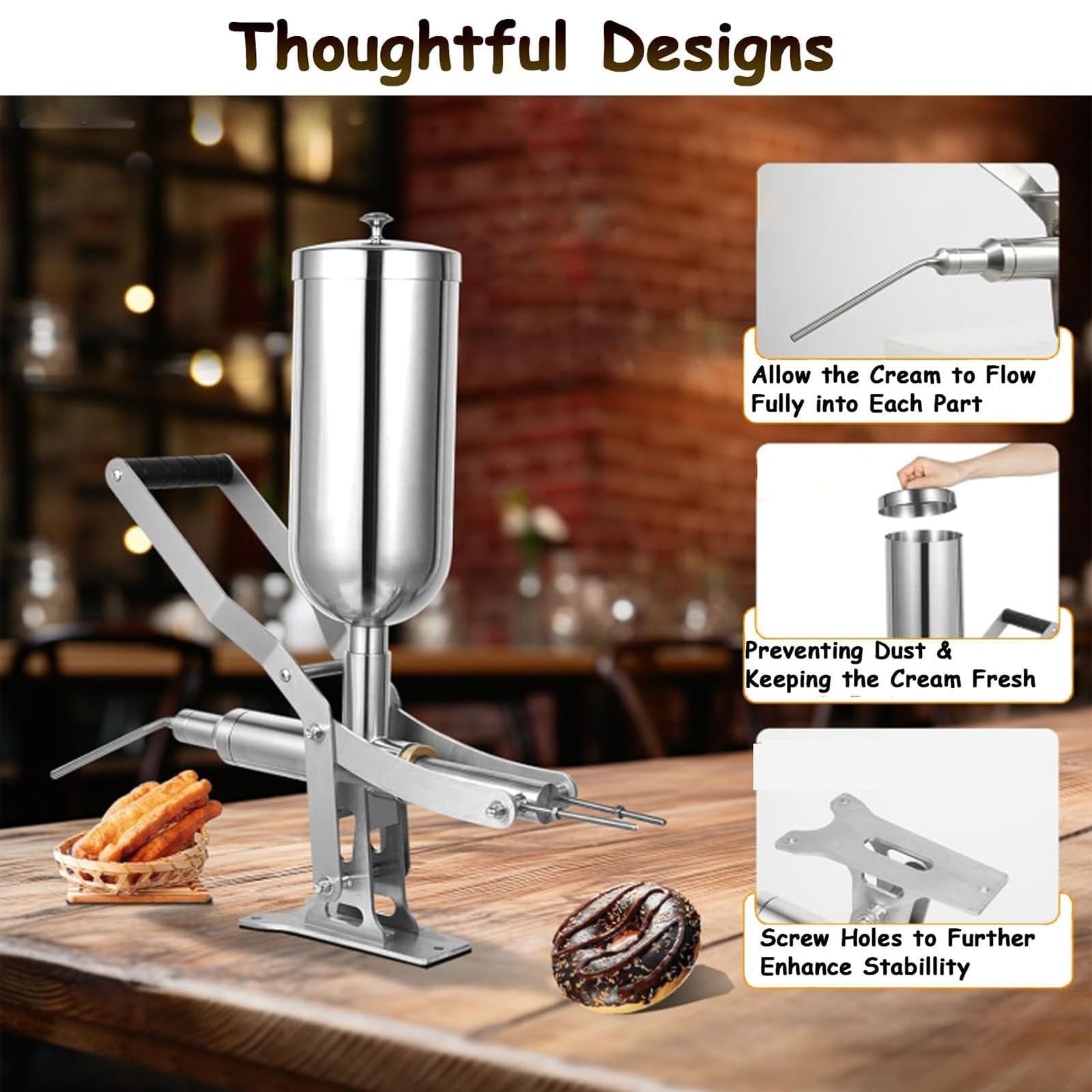 Manual Donut Filling Machine 5L Stainless Steel Manual Cream Filler with 1 Long Nozzle and 3 Short Nozzles — view 3