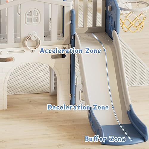Miniatura 4 de XJD Juego de toboganes 9 en 1 para niños pequeños a partir de 1 año, juego de tobogán escalador con aro de baloncesto y pelota, parque infantil