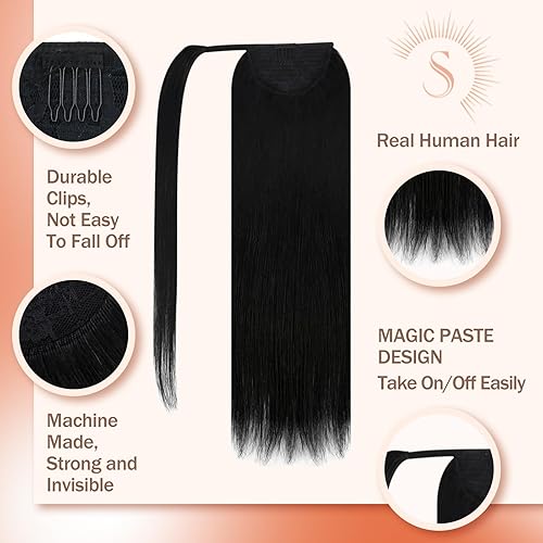 Miniatura 3 de VeSunny - Extensiones de cabello humano remy lacio de 14 a 24 pulgadas, con clip para cola de caballo, juego de extensiones de cabello humano de