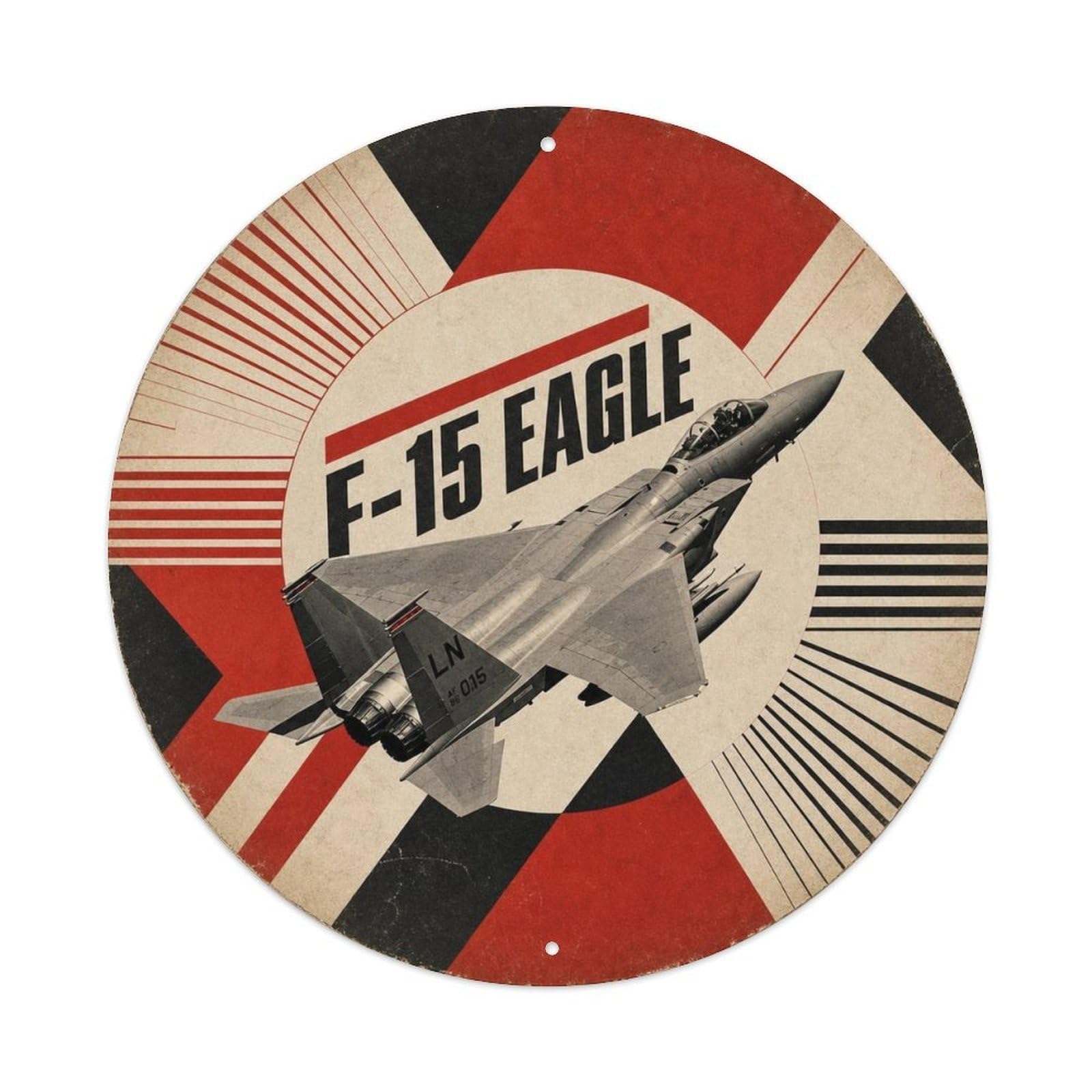 Military Fighter Aircraft F-15 Eagle Constructivist Metal Tin Sign Plaque Wall Decor for Cafe, Man Cave, Club Bar, Office, Home Garden Round Metal Poster 8x8Inch