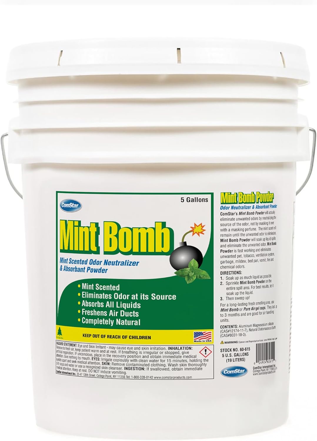 ComStar Mint Bomb Powder, 5 Gallons, Absorbent Odor Neutralizer, Fast-Acting, Long-Lasting Scent, Eliminates Unwanted Odors from HVACR Systems, Freshens Air in Homes, Offices & Vehicles (60-615)